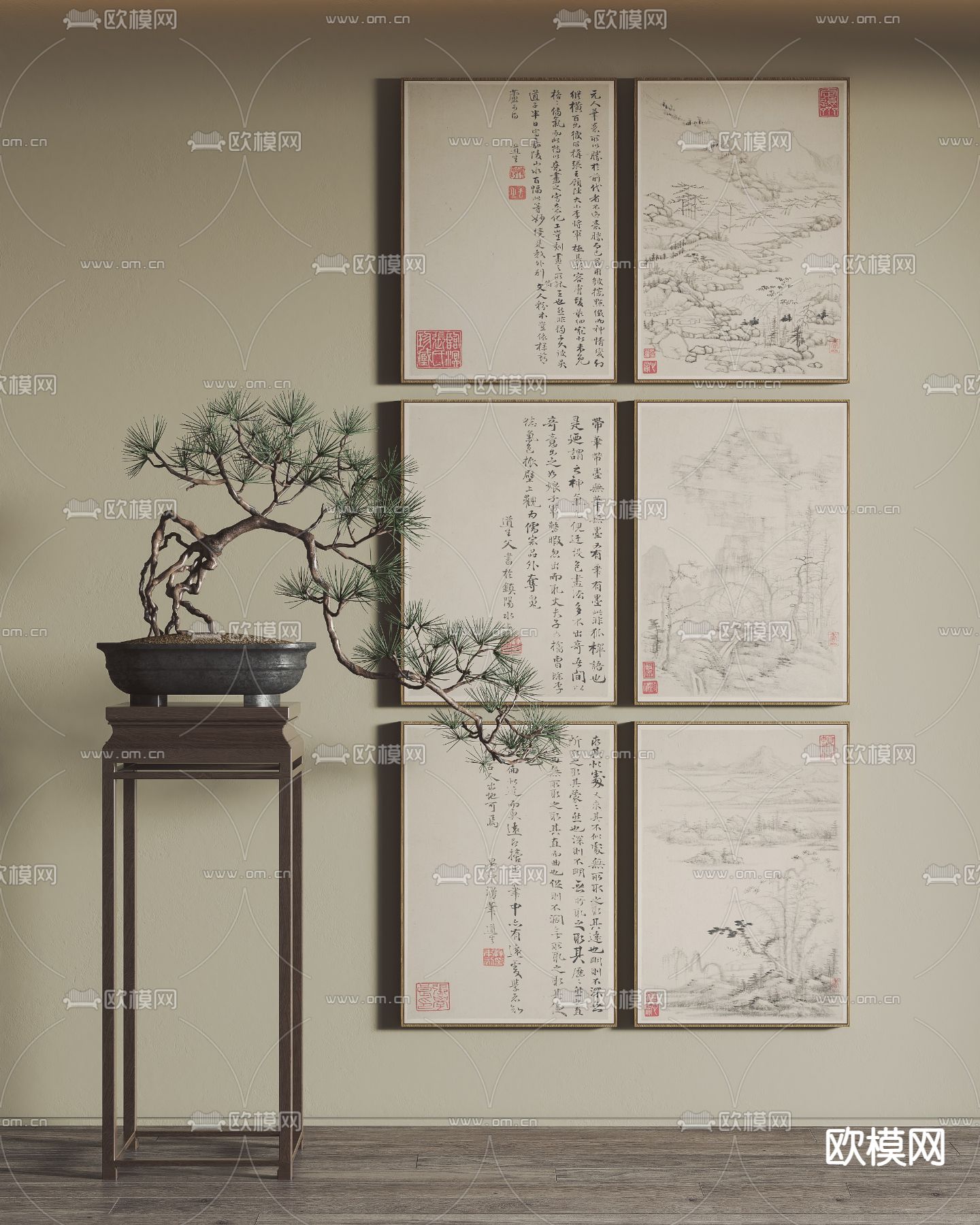 新中式装饰画 挂画su模型下载_ID12207029_sketchup模型下载-欧模网