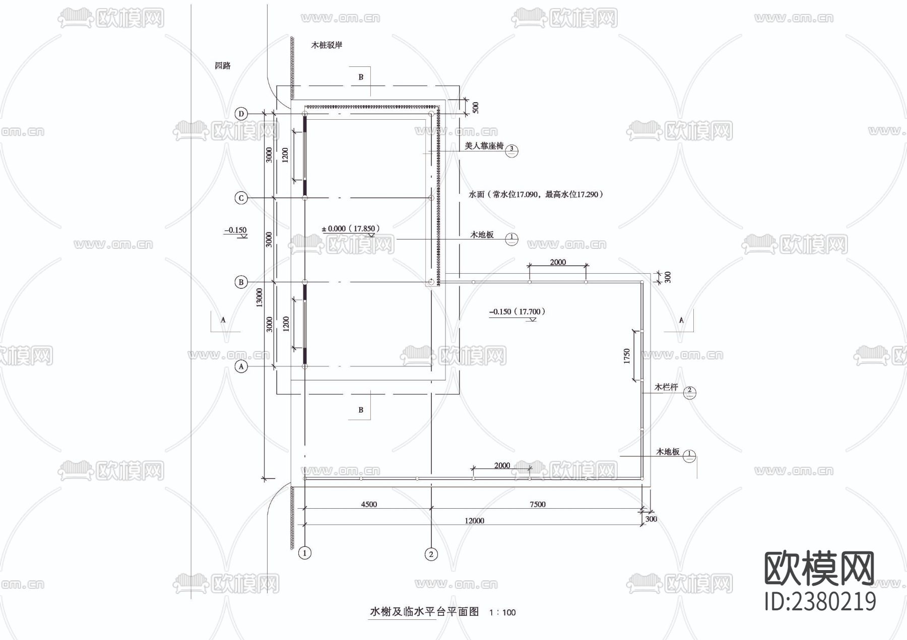 水榭详图CAD施工图下载（渲染图2）