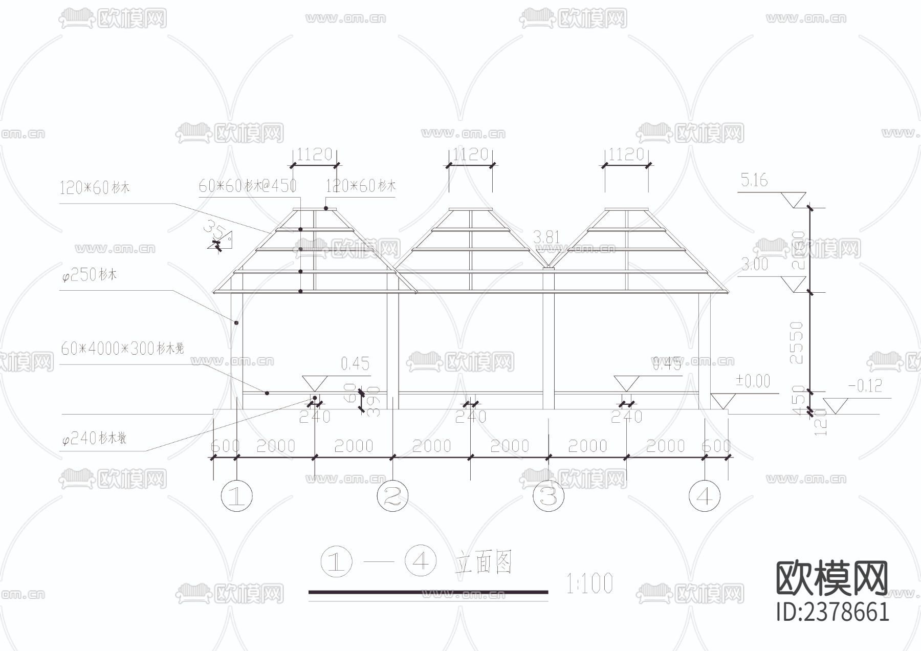 四连木亭CAD节点大样下载（渲染图2）