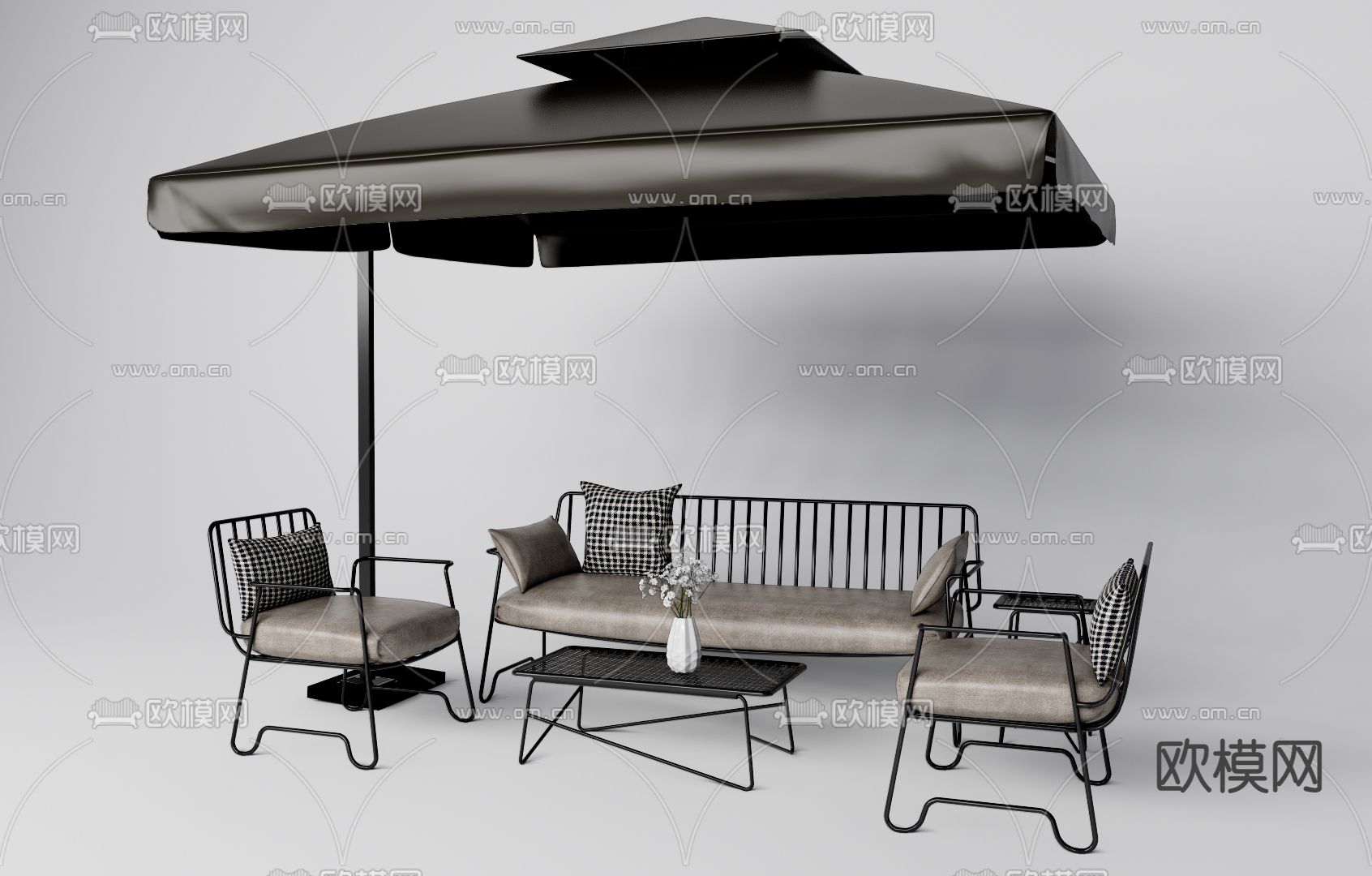 工业风铁艺户外桌椅su模型下载（渲染图1）