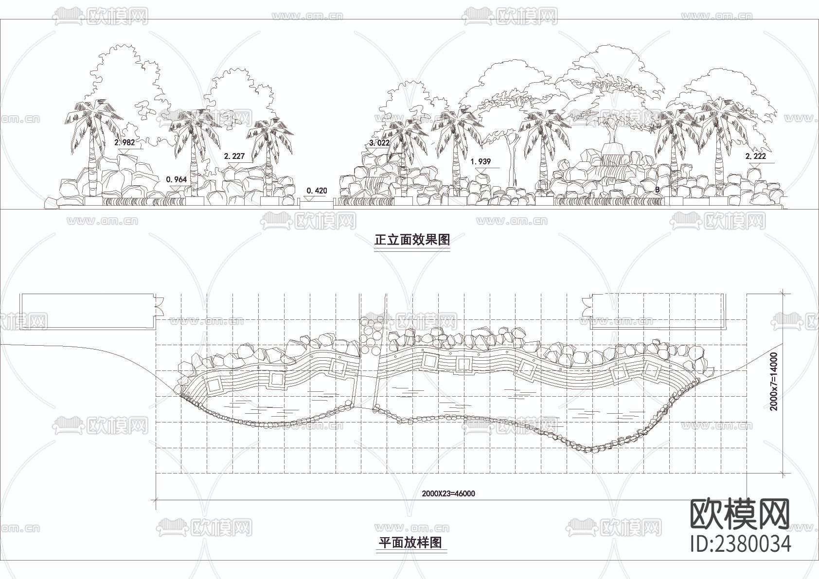 大瀑布cad大样图下载（渲染图1）
