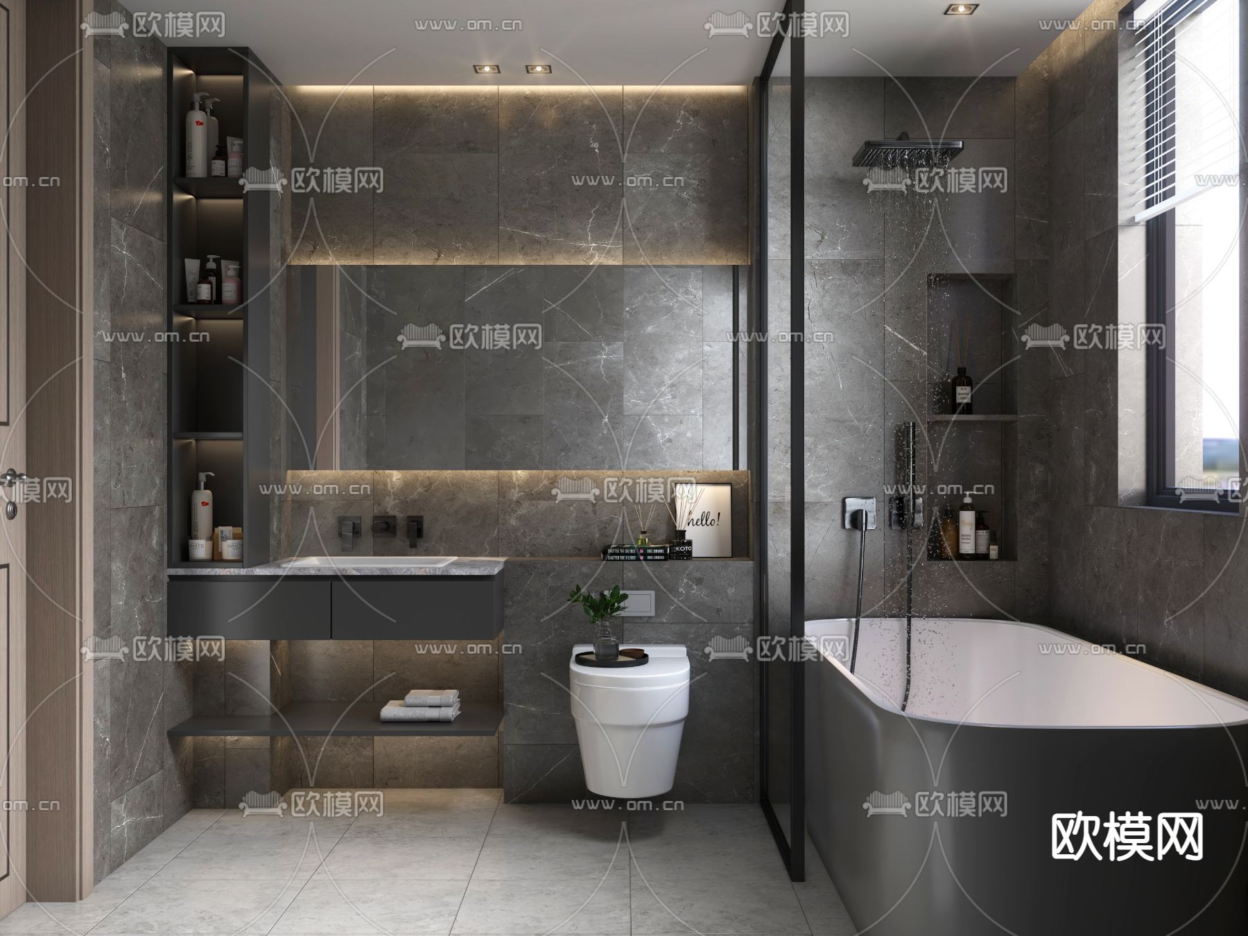 高级灰卫生间浴室3d模型下载