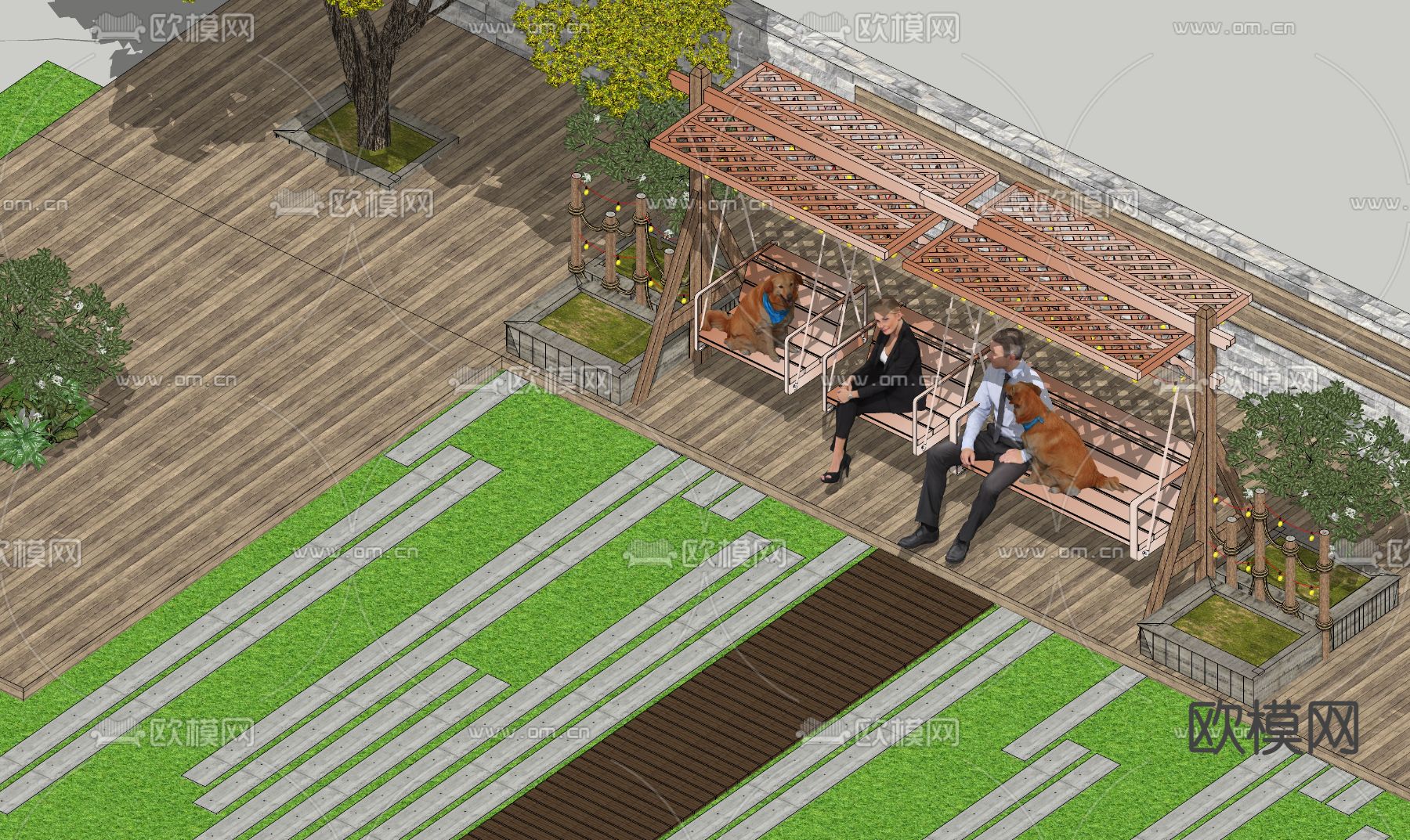 现代庭院秋千吊椅su模型下载（渲染图3）