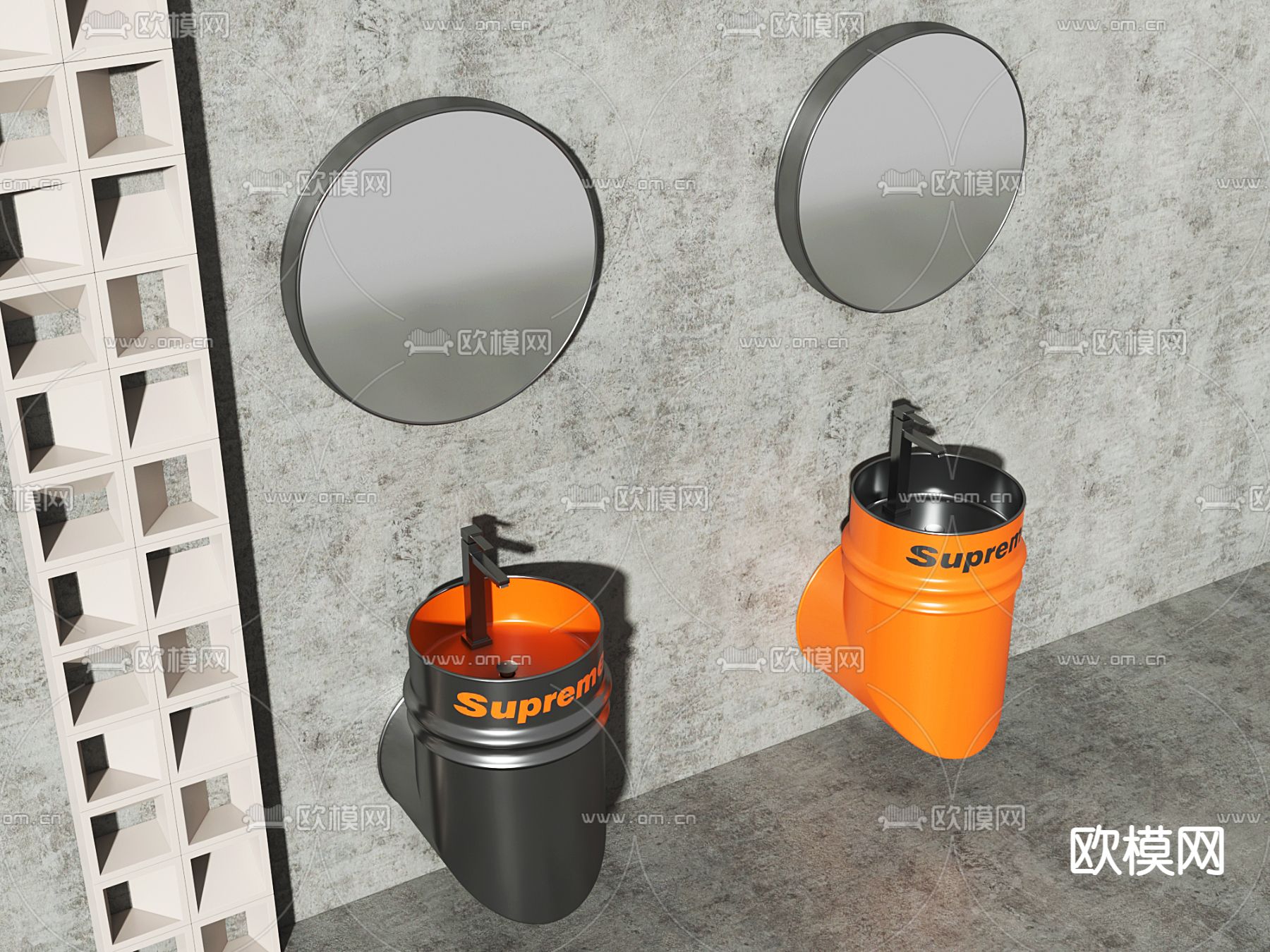 工业风酒桶洗手台su模型下载（渲染图2）