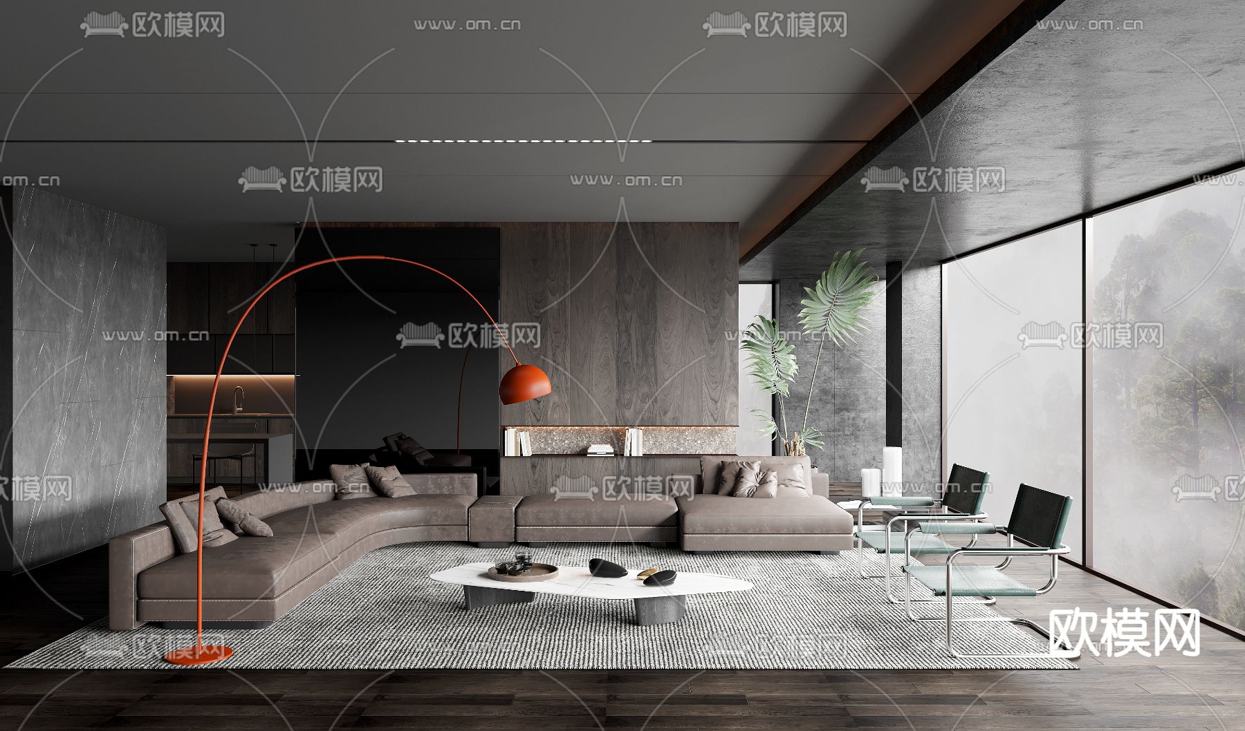暗黑风客厅su模型下载（渲染图1）