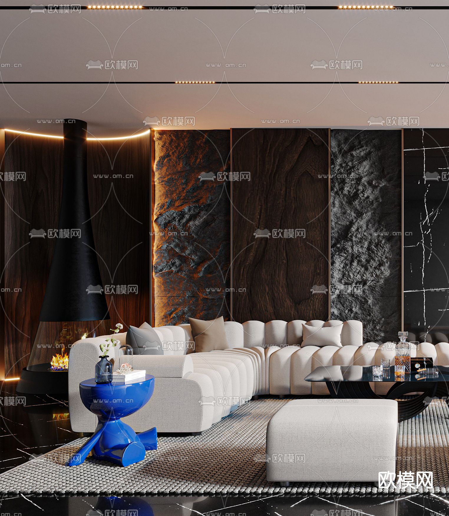 高级灰客厅3d模型下载（渲染图2）