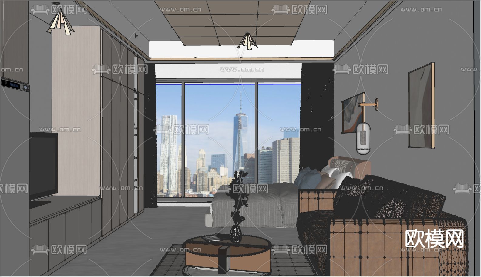 现代单身公寓su模型下载（渲染图3）