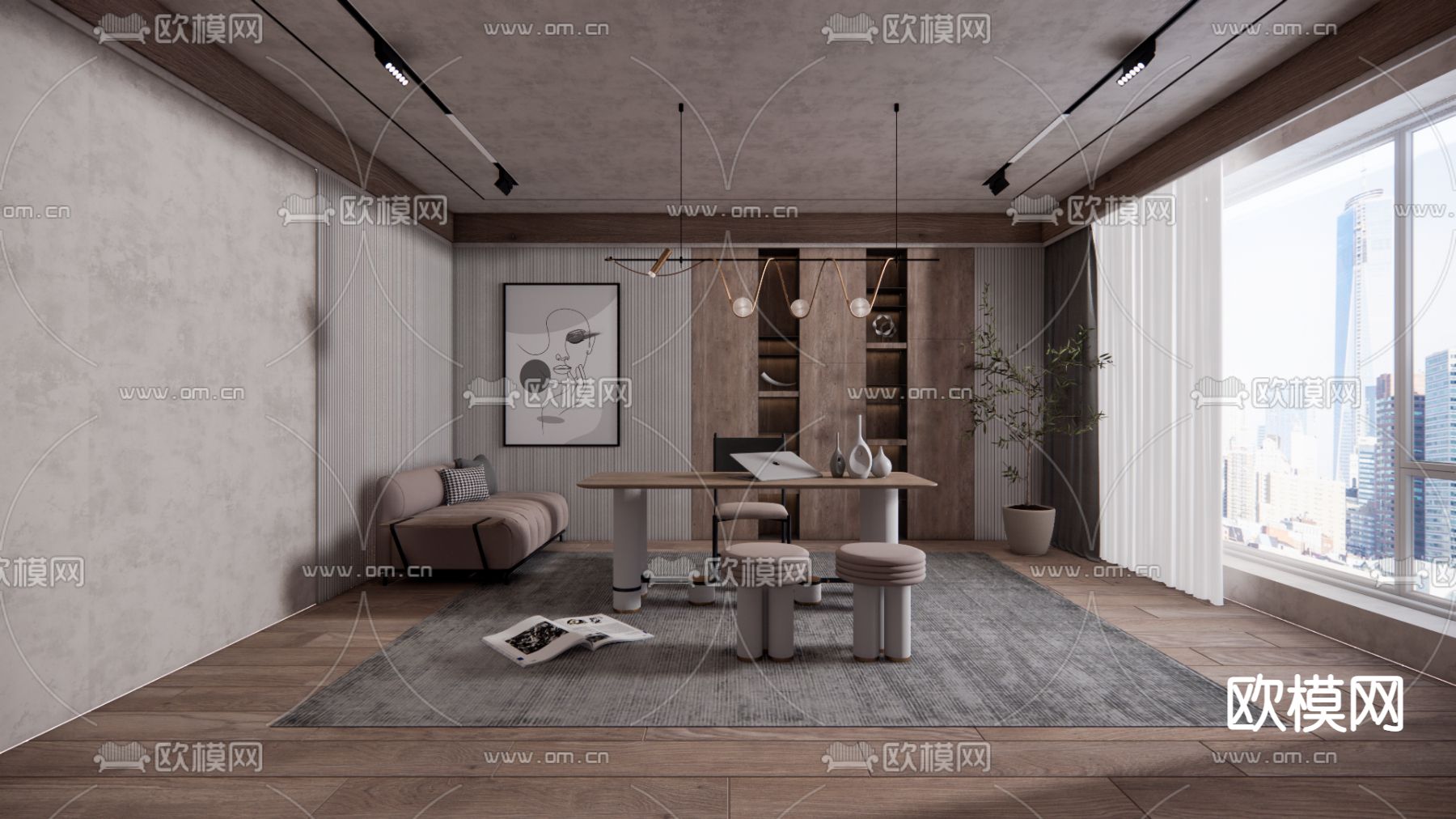 侘寂风书房su模型下载（渲染图1）