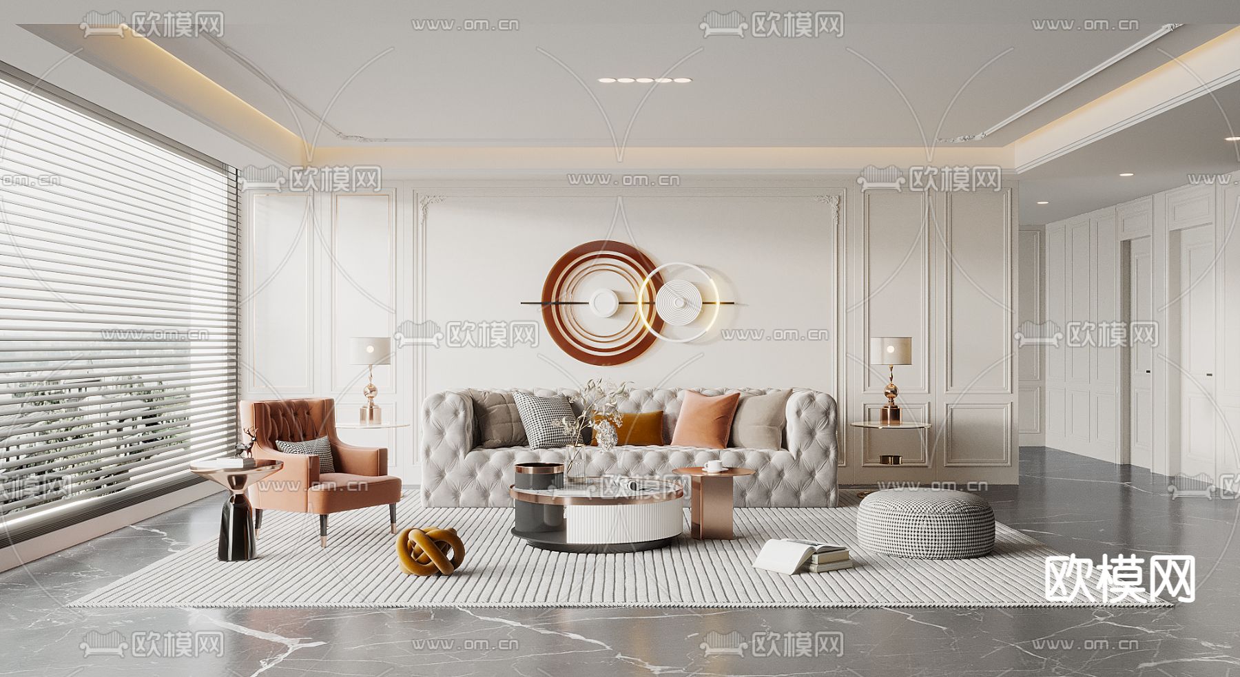 简欧客厅3d模型下载_ID12209245_3dmax免费模型-欧模网