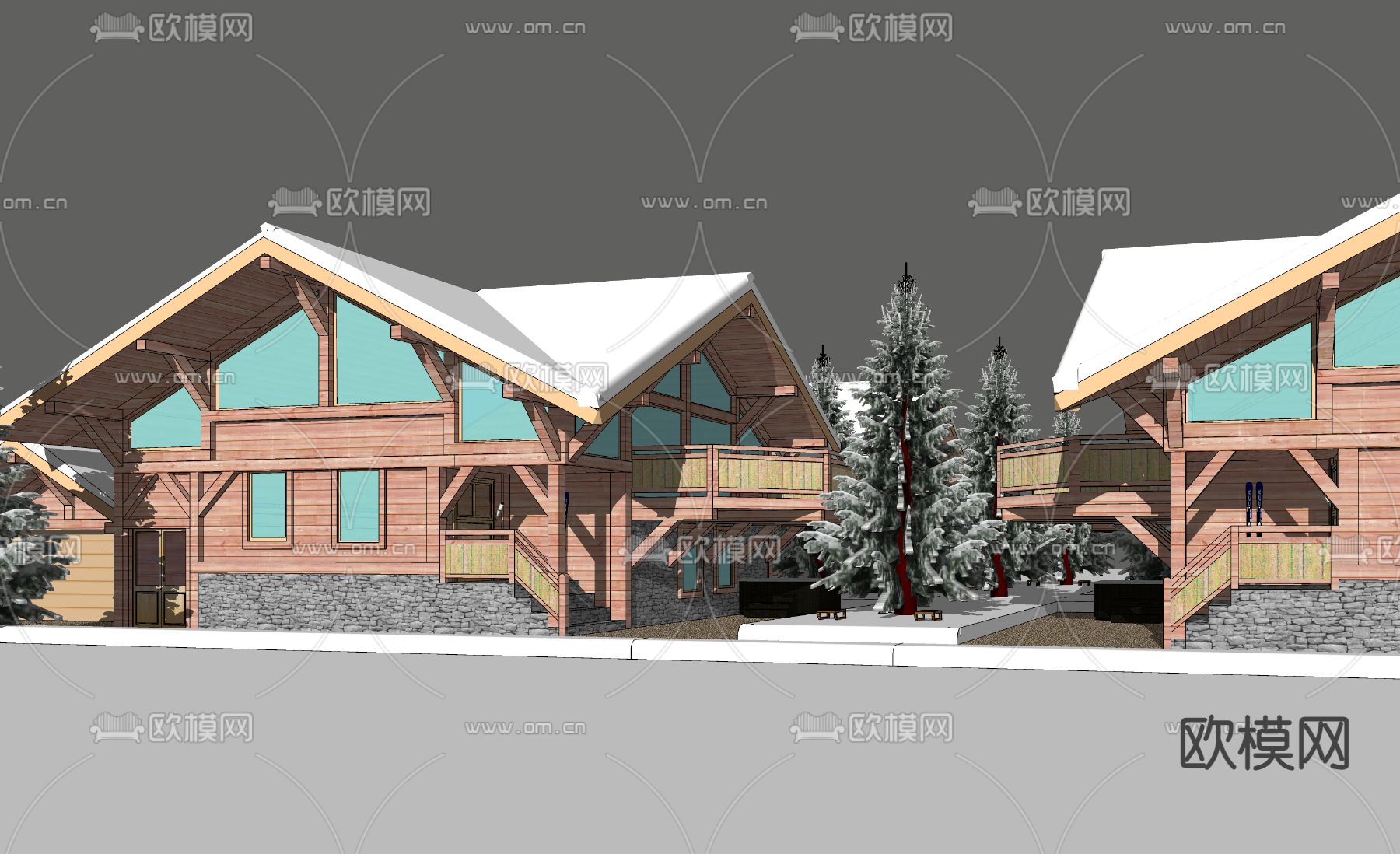 自然风雪地木屋su模型下载（渲染图4）