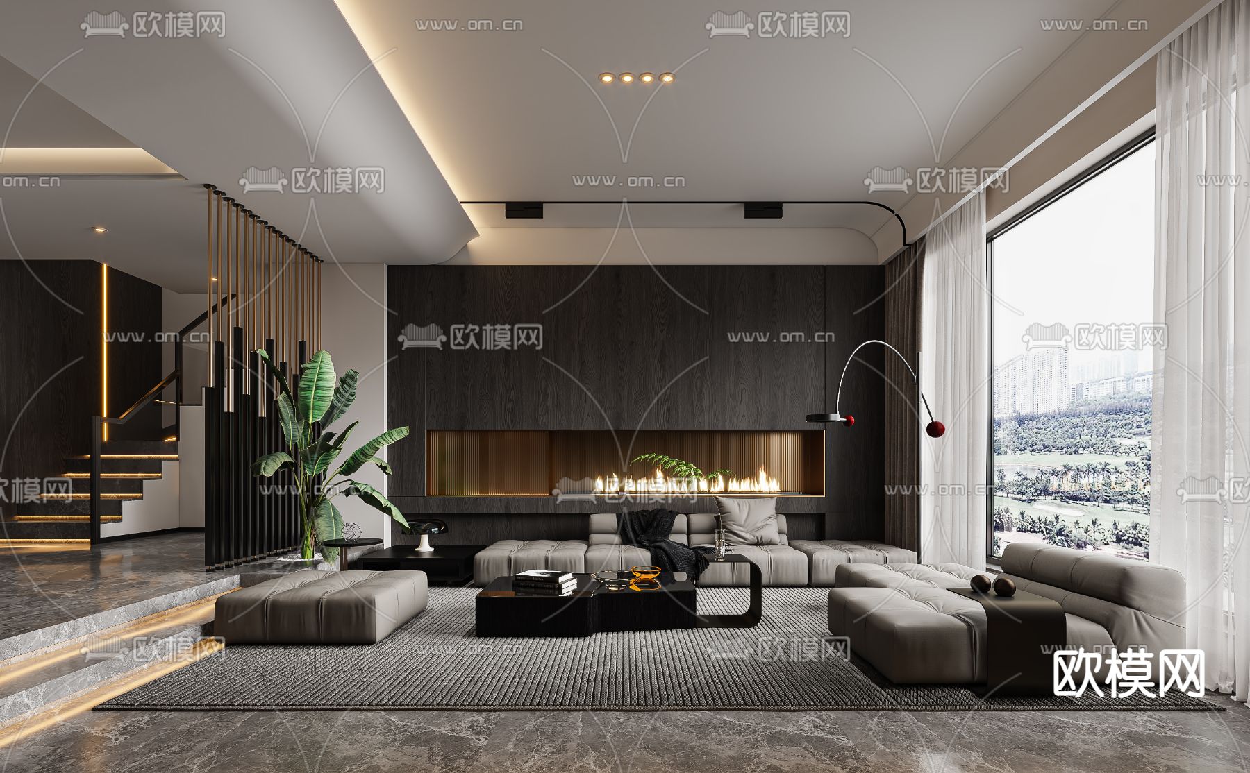 暗黑系客餐厅3d模型下载（渲染图1）