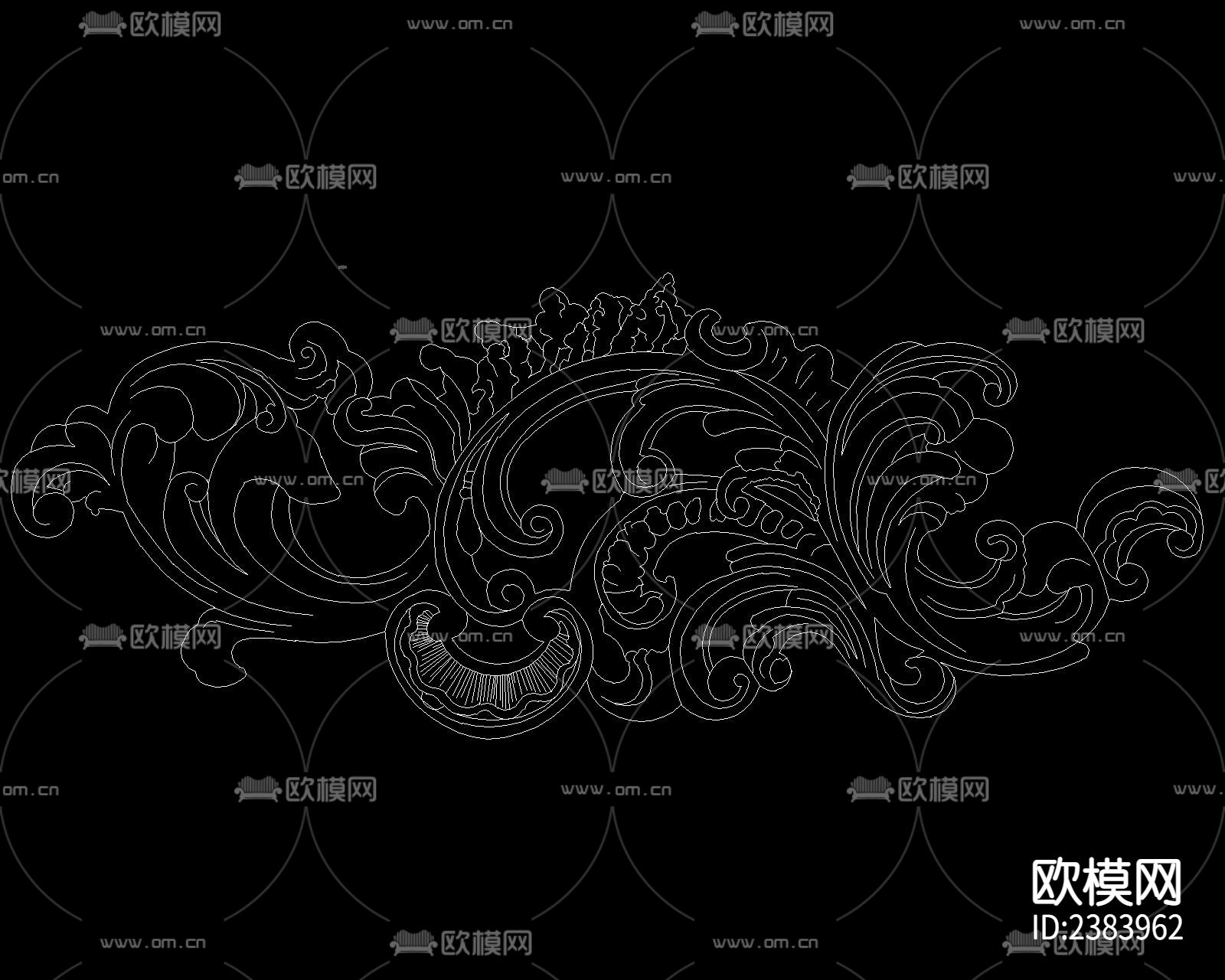 京剧脸谱百福字花雕花纹cad图库下载（渲染图3）