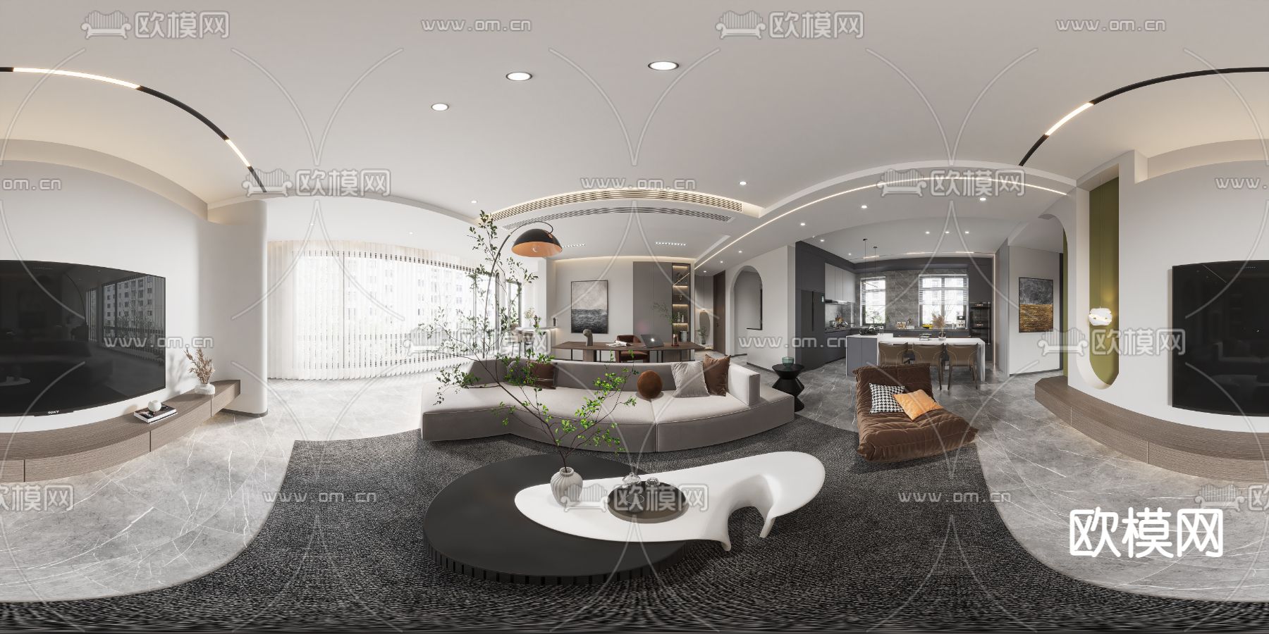 现代客餐厅vr全景3d模型下载_ID12207049_3dmax免费模型-欧模网