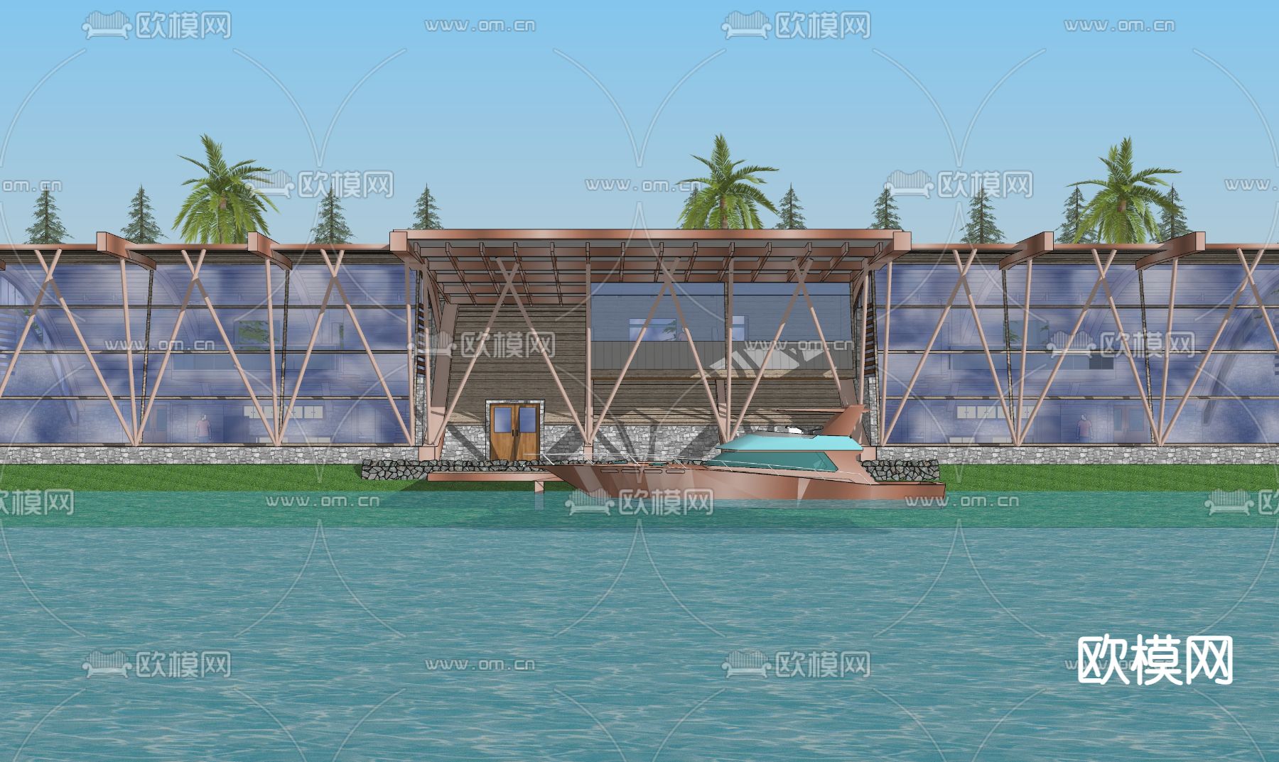 现代展馆展厅外观su模型下载（渲染图2）