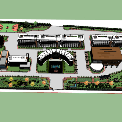  现代学校鸟瞰su模型 