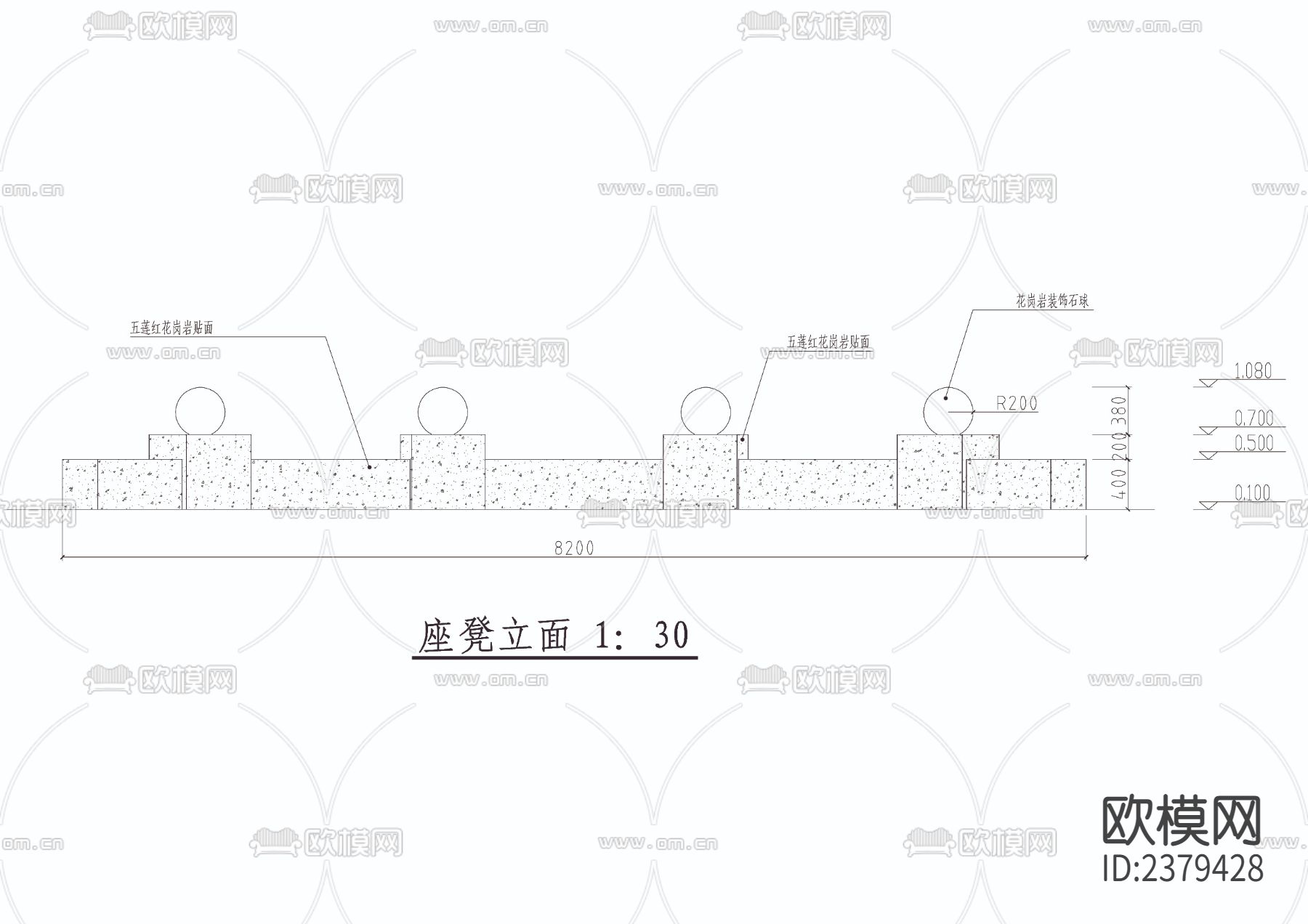 组合弧形座凳CAD节点大样下载（渲染图3）