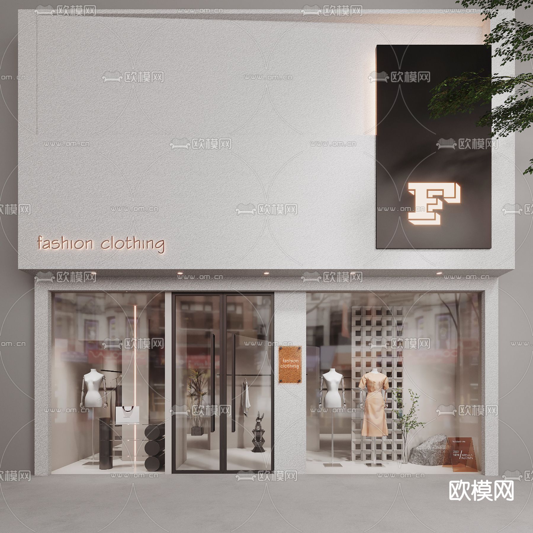 现代服装店门头su模型下载（渲染图1）