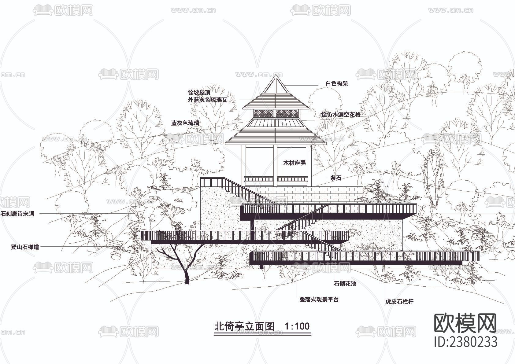 公园亭景点设计节点大样下载（渲染图2）