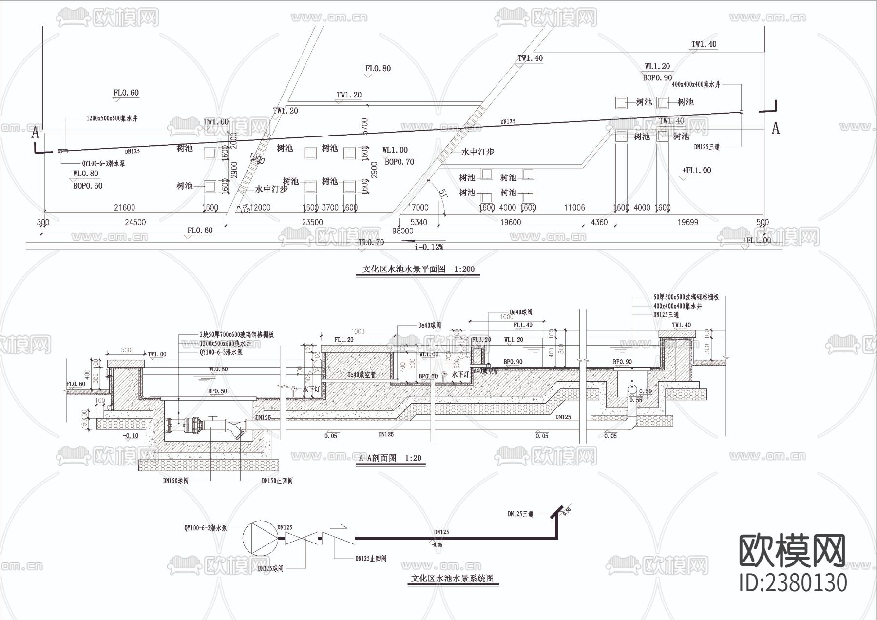 文化区水池水景节点大样下载（渲染图2）