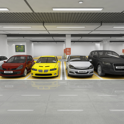 现代豪车 地下车库su模型 