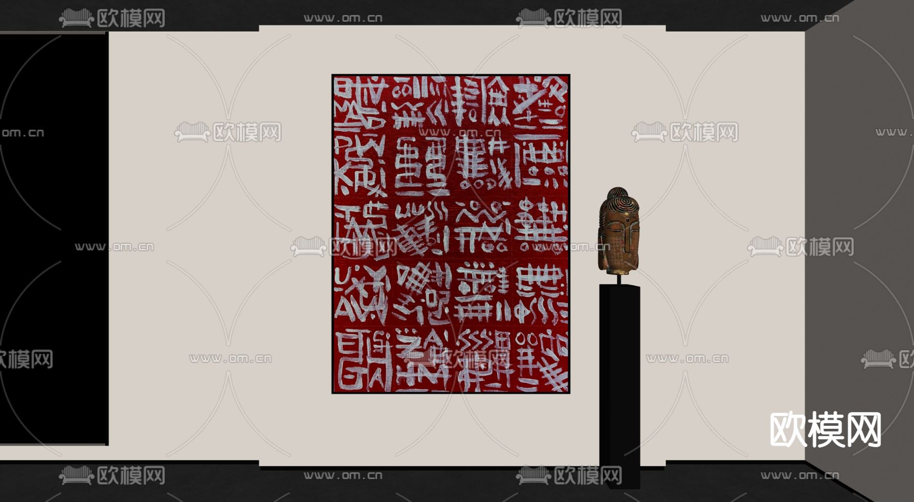 新中式装饰画su模型下载（渲染图2）