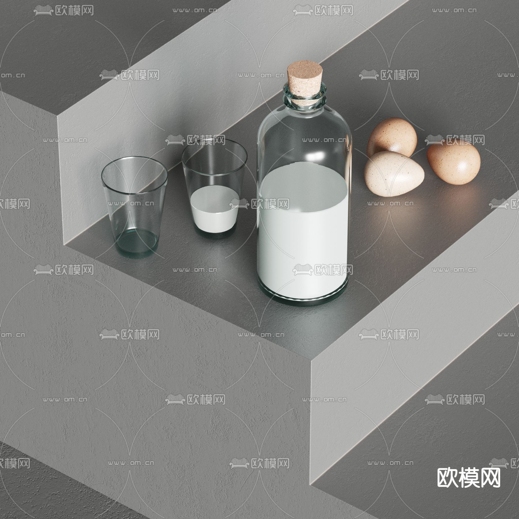 玻璃瓶 杯子 鸡蛋su模型下载（渲染图1）