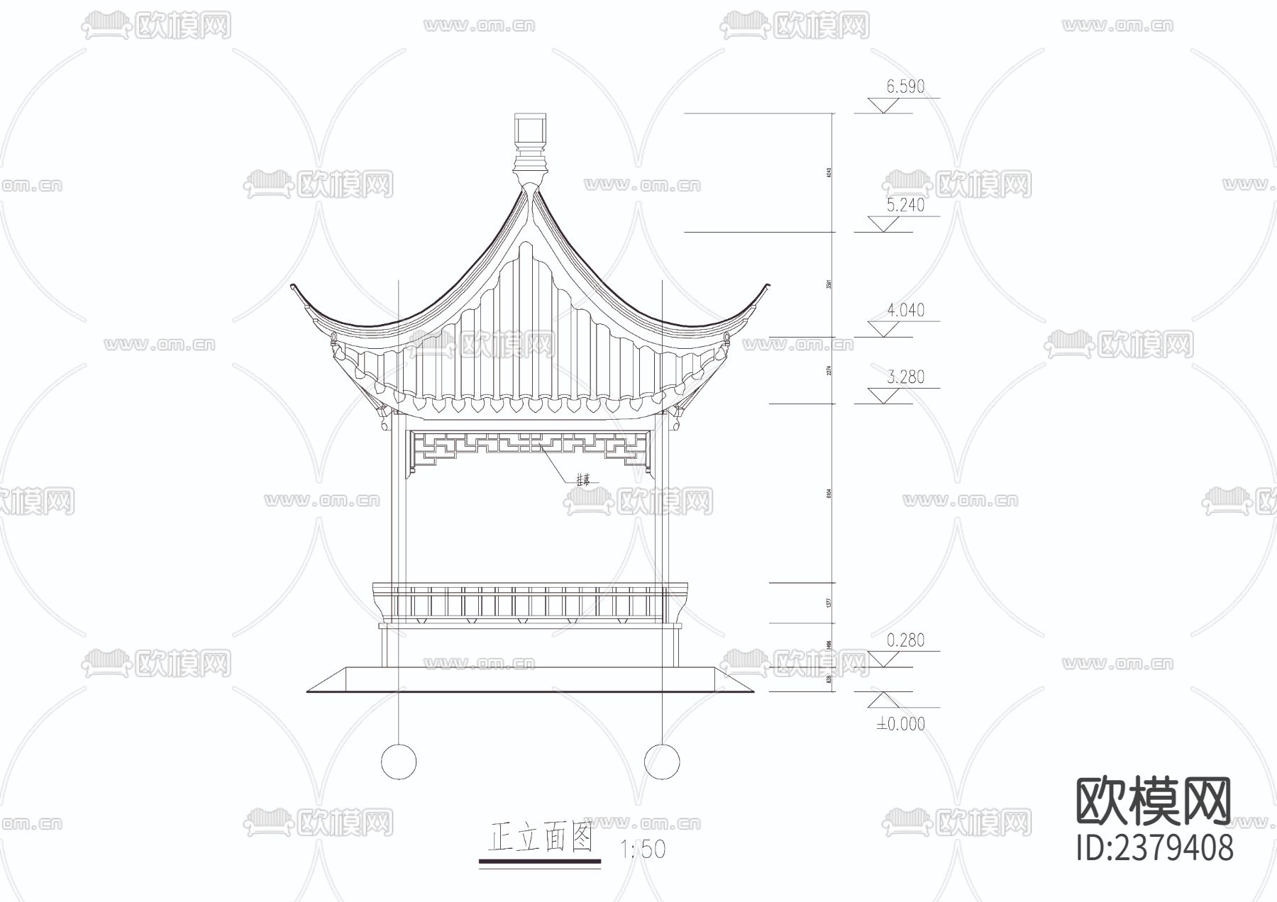 连廊四角亭CAD节点大样下载（渲染图2）