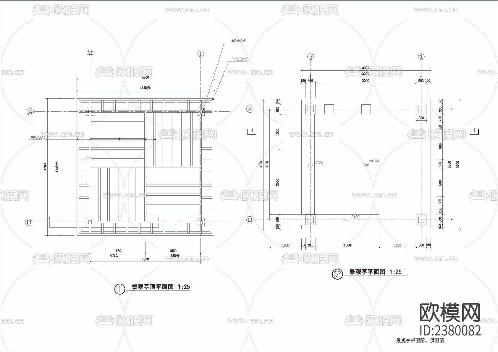 平顶景观亭CAD施工图下载（渲染图4）