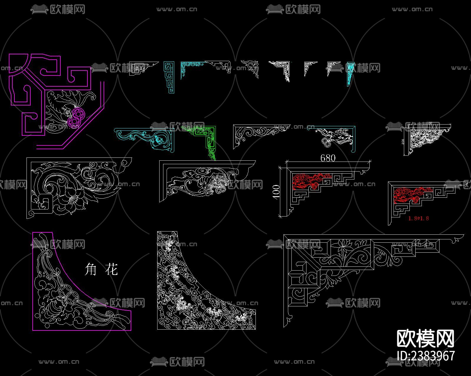 中式古典雕花图案CAD施工图下载（渲染图10）