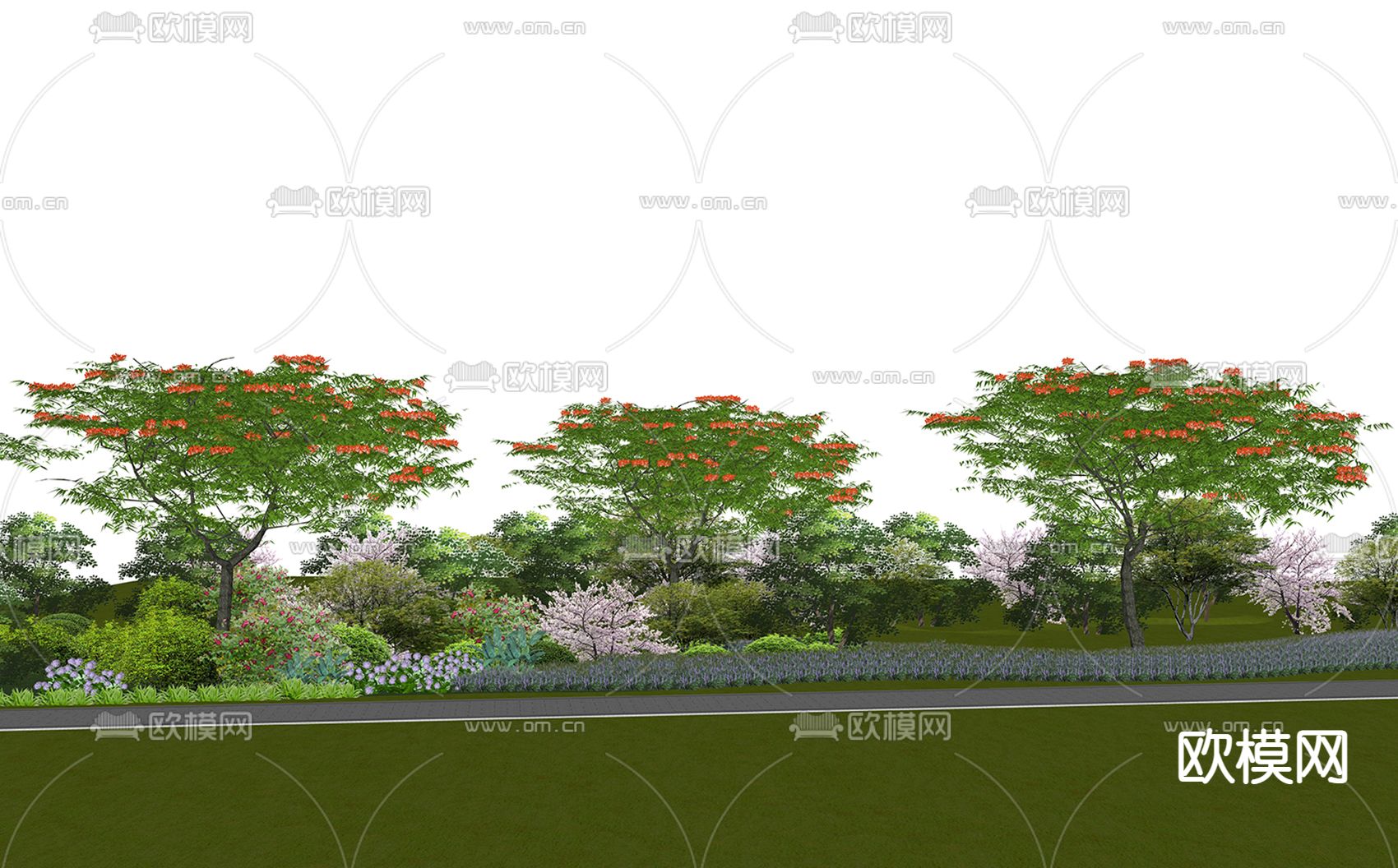 2D乔木 灌木 花坛su模型下载（渲染图2）