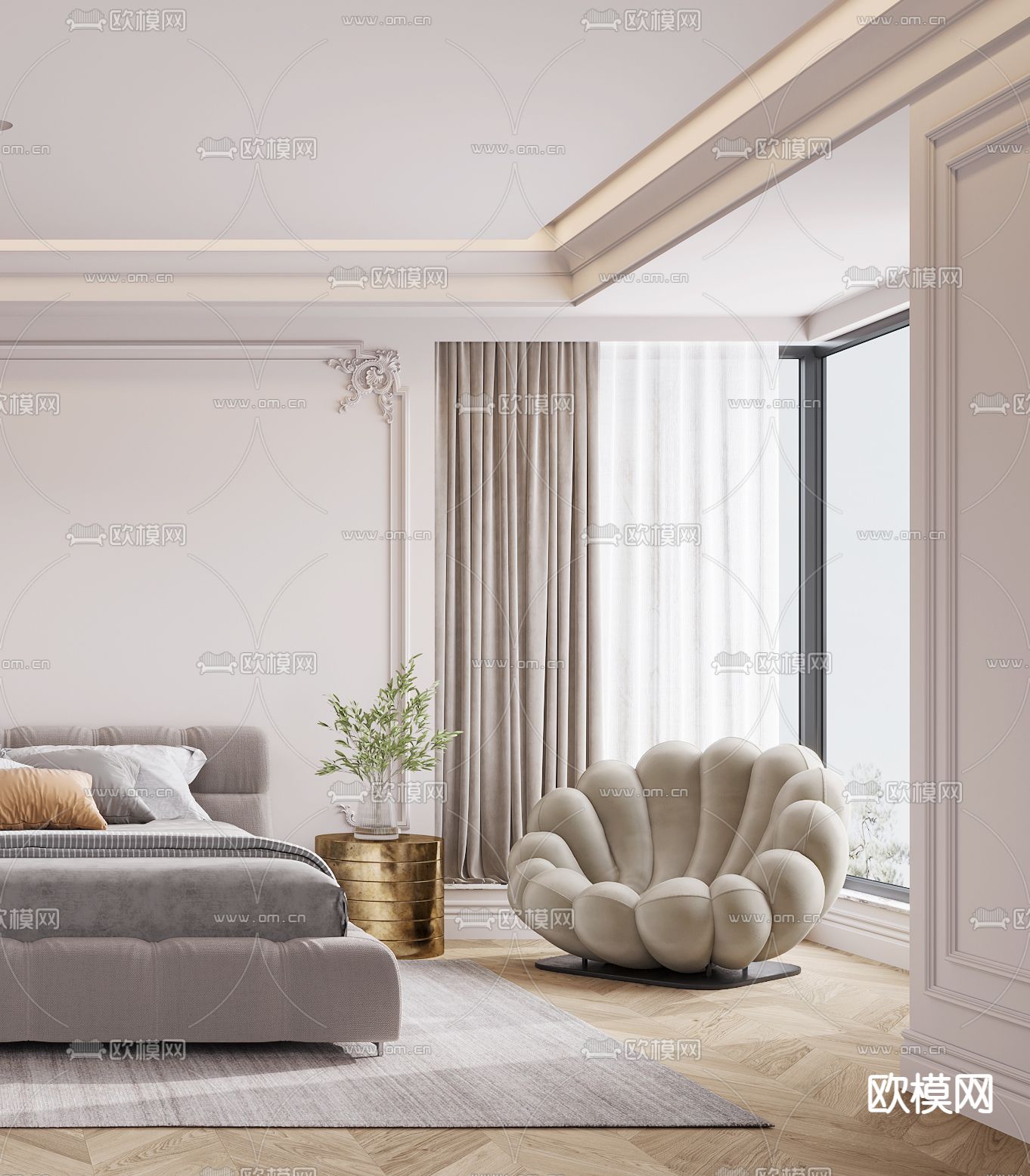 法式卧室 主人房3d模型下载（渲染图2）