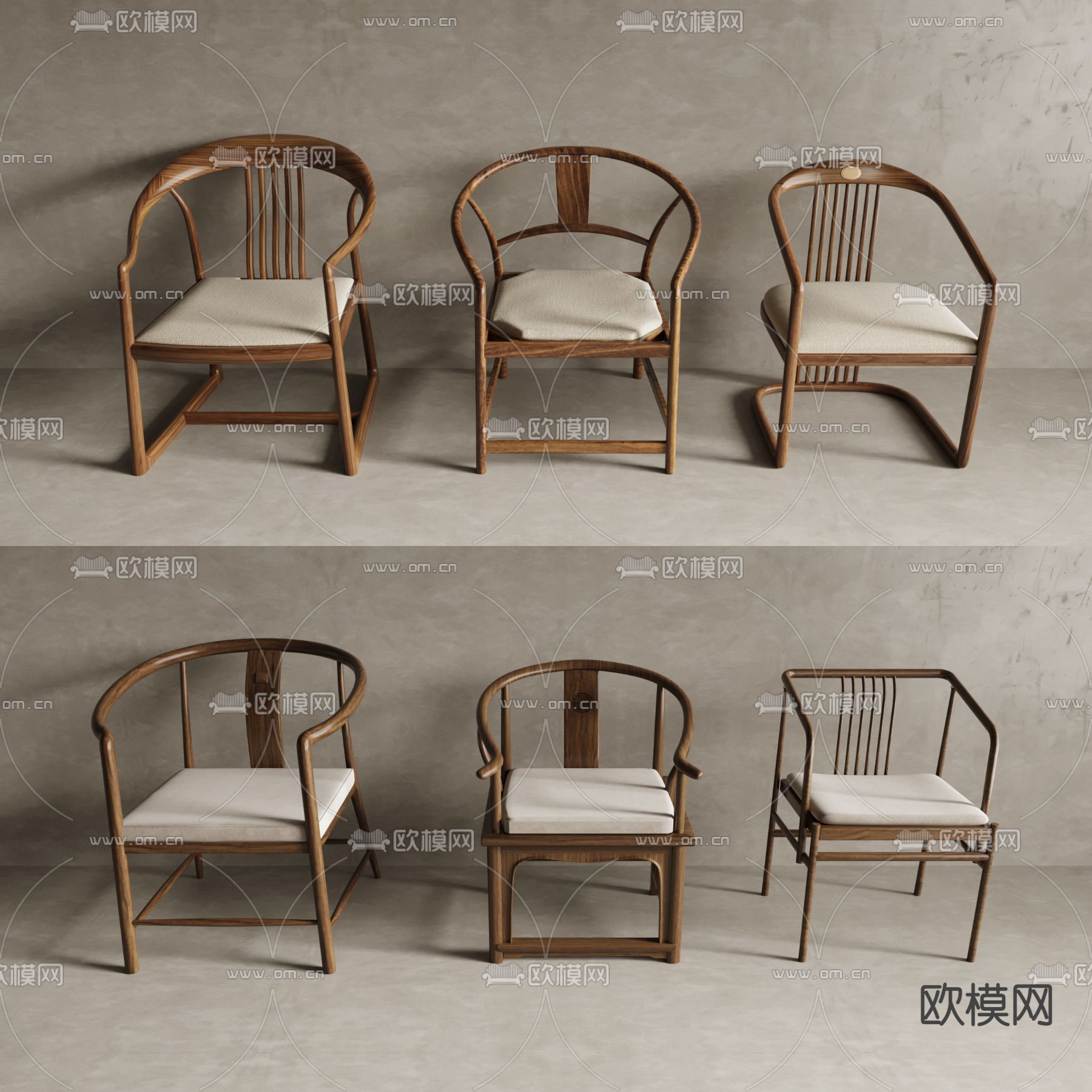 新中式单椅子3d模型下载