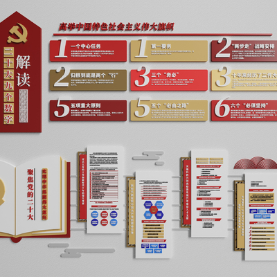  现代党建文化宣传墙su模型 