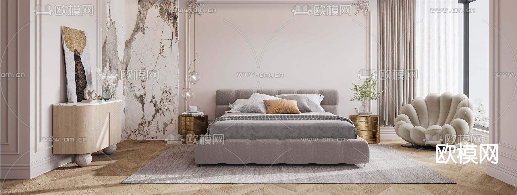 法式卧室 主人房3d模型下载（渲染图4）