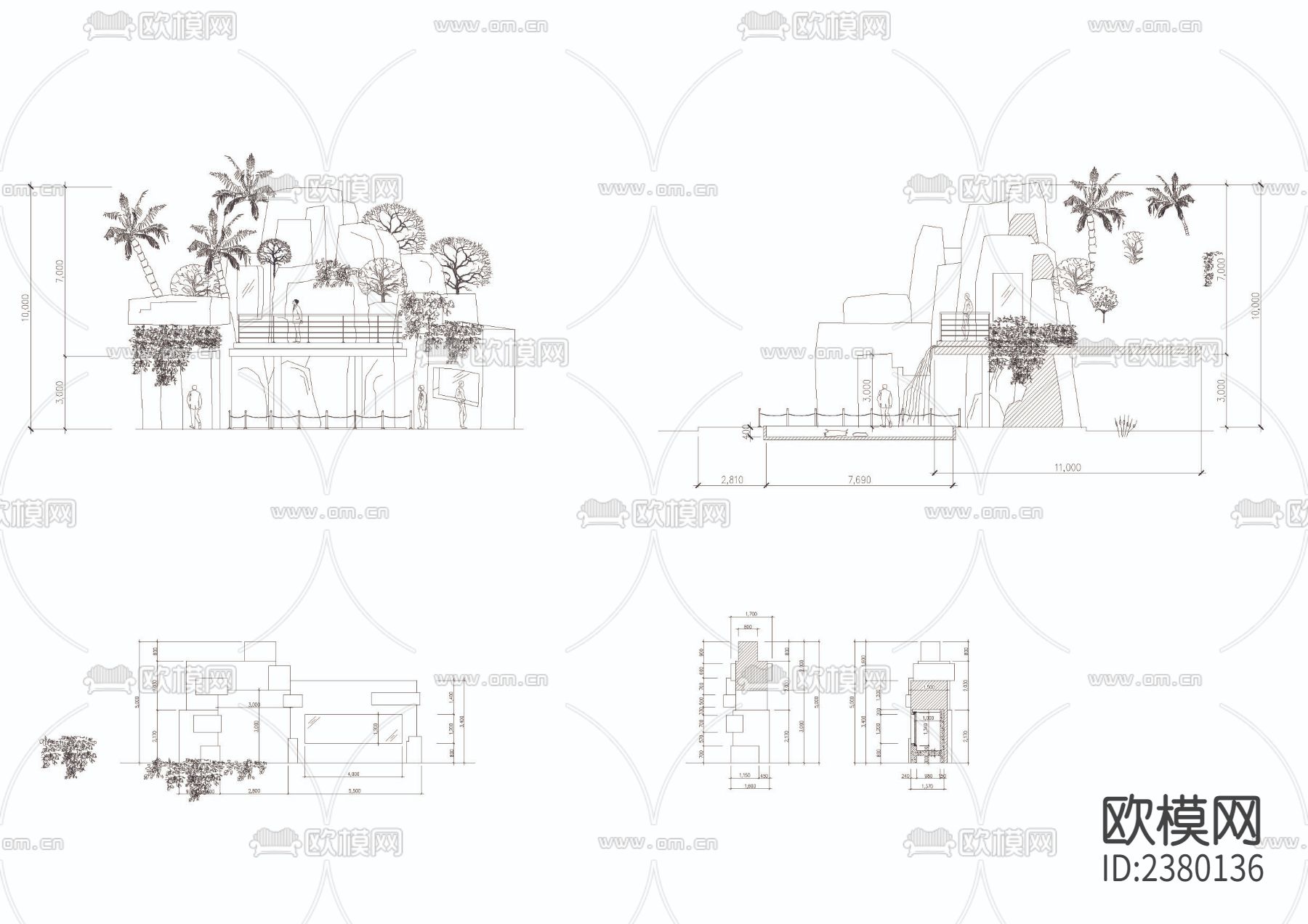 假山立剖面图节点大样下载（渲染图1）