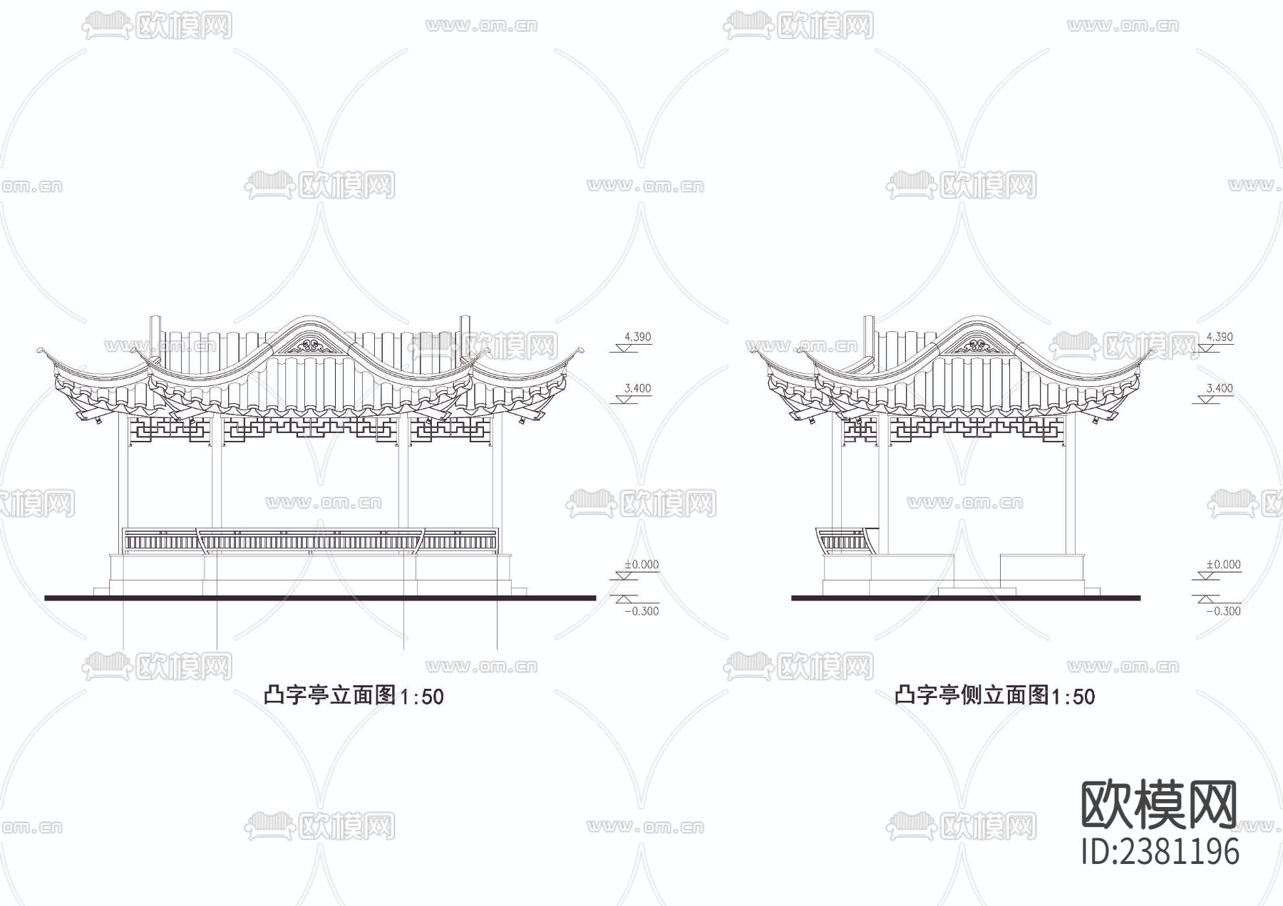 凸字亭cad大样图下载（渲染图2）