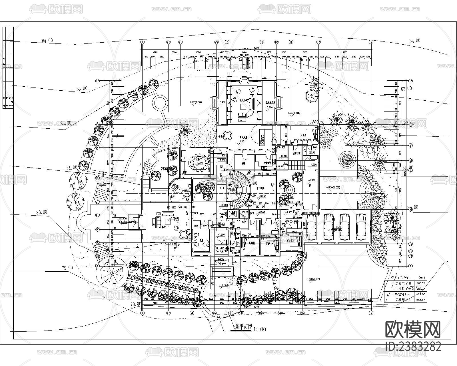 法式别墅建筑设计CAD施工图下载（渲染图4）