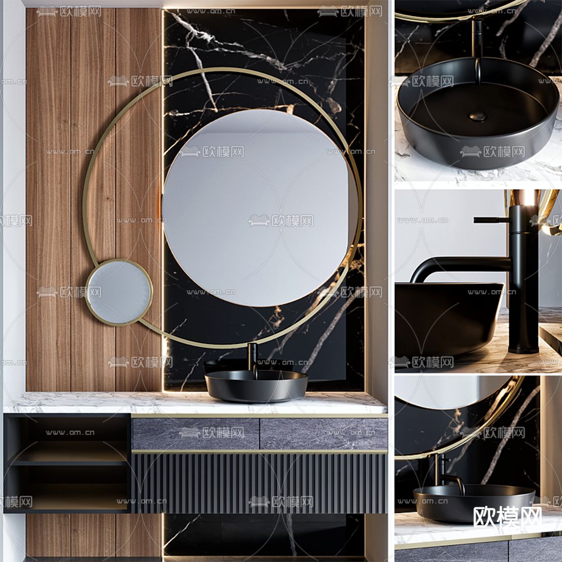 轻奢洗手台 洗手盆3d模型下载（渲染图1）