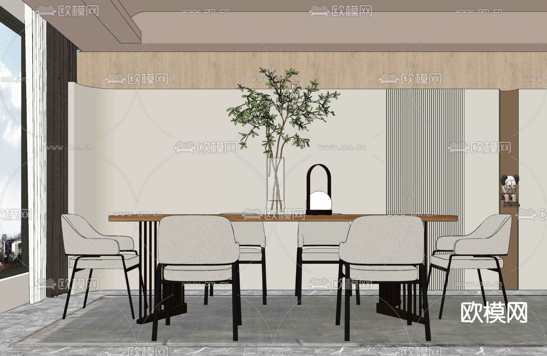 现代轻奢餐桌椅su模型下载（渲染图2）