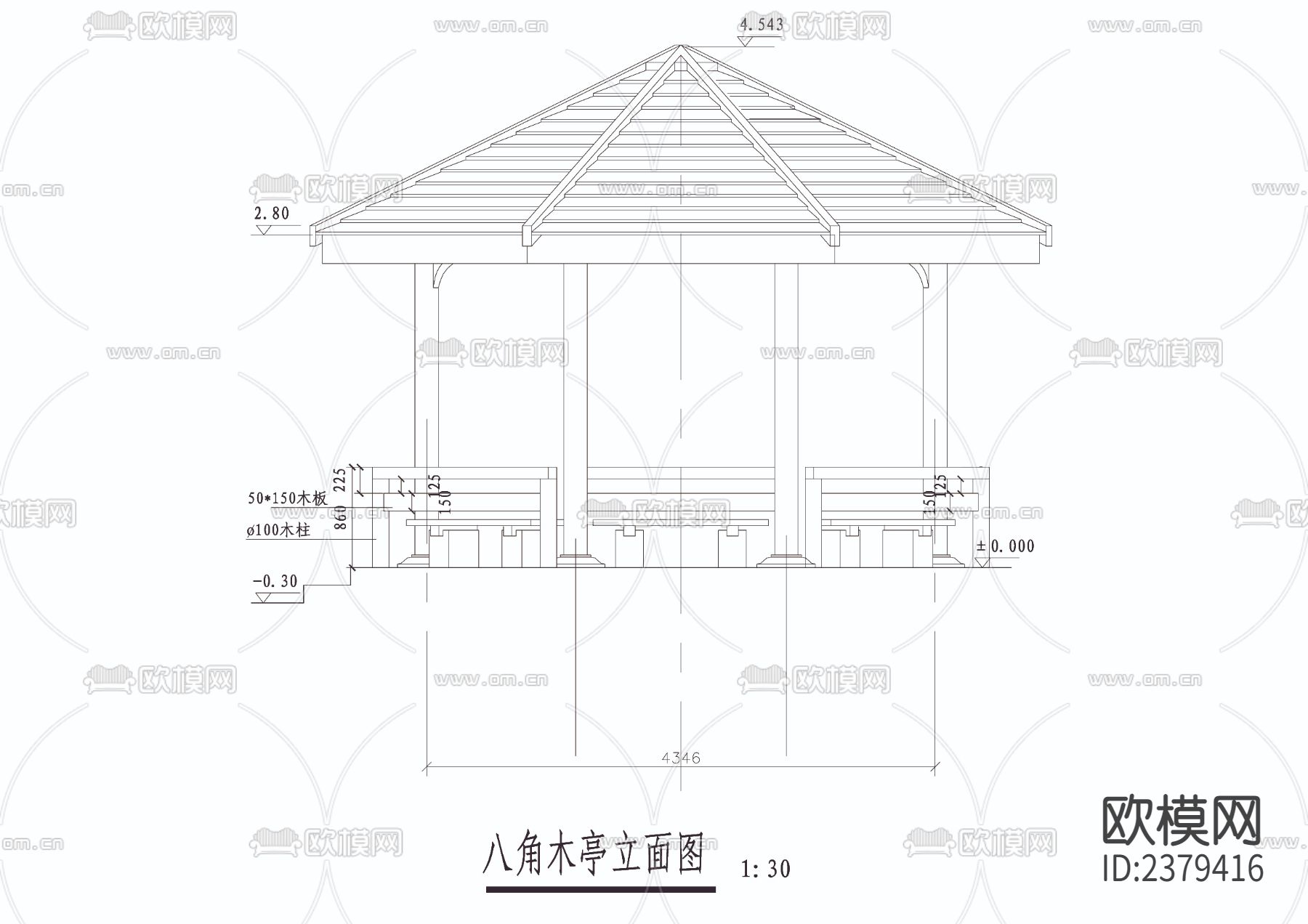 八角木亭CAD节点大样下载（渲染图4）