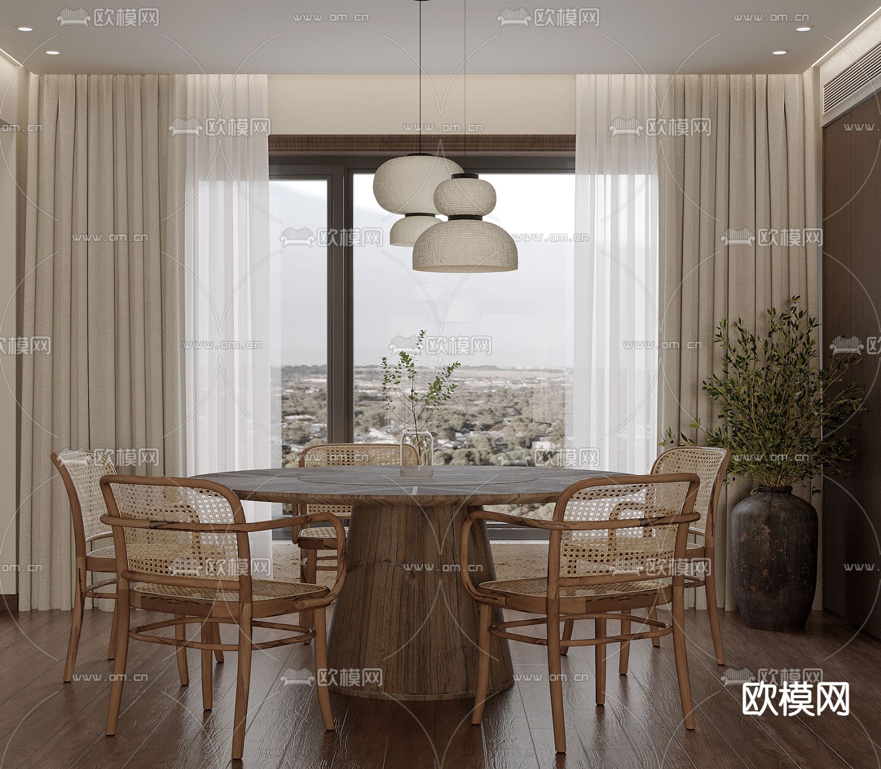 侘寂家居餐厅3D模型下载（渲染图3）