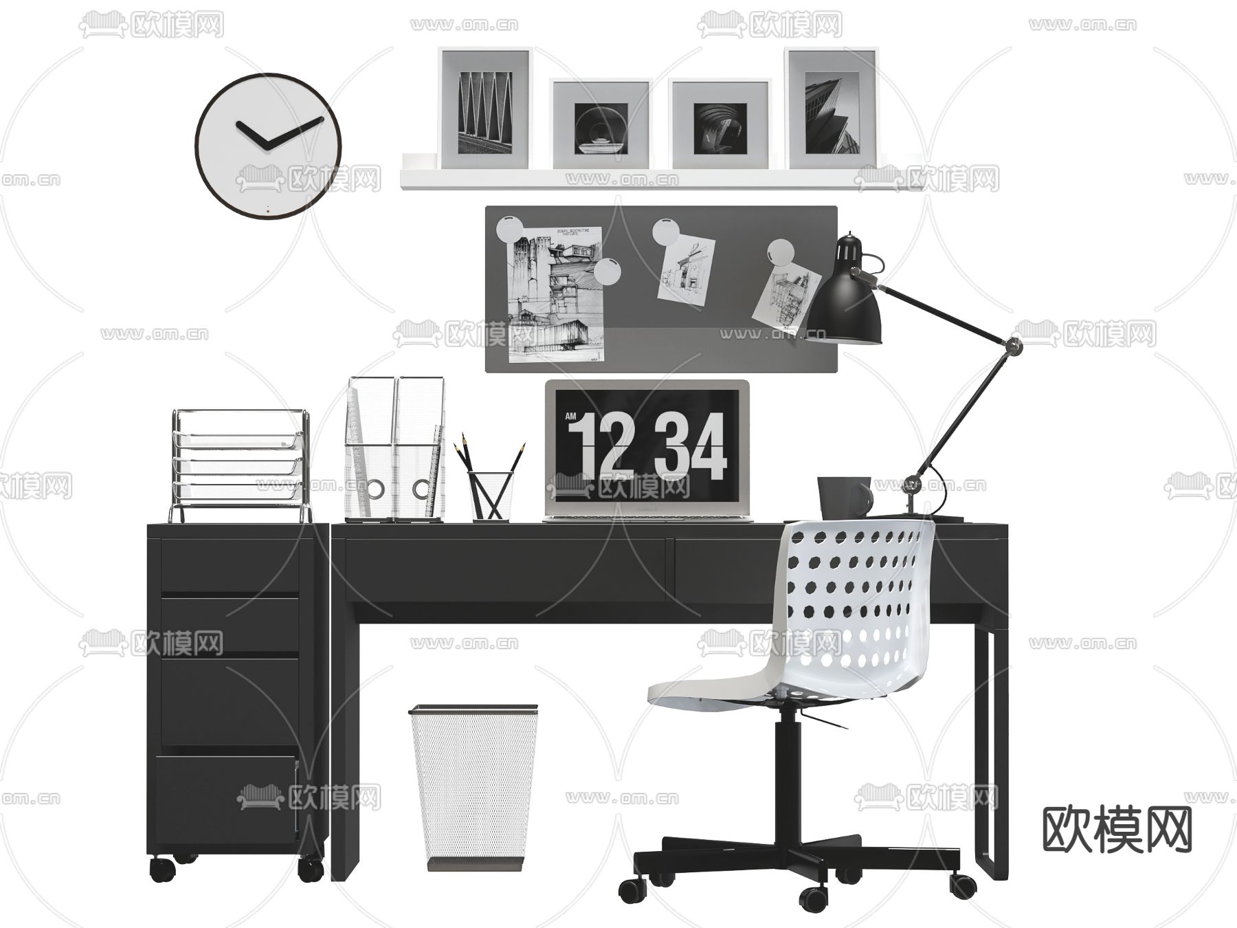 黑色书桌椅 写字台su模型下载