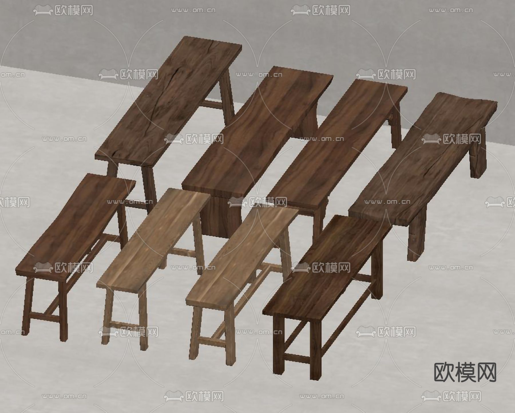 新中式凳子 长条凳su模型下载（渲染图2）