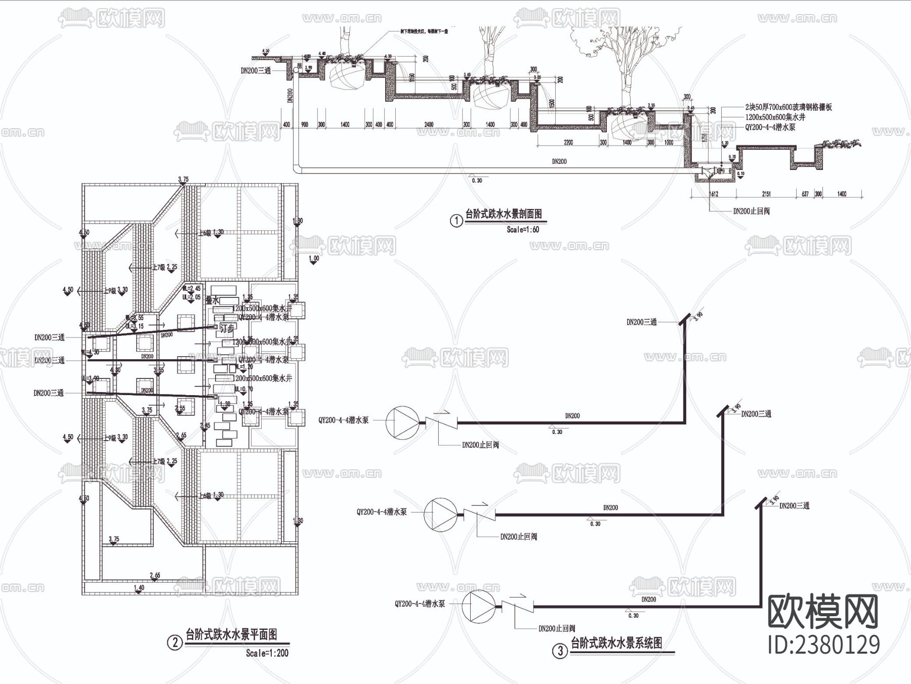 台阶式跌水节点大样下载（渲染图2）