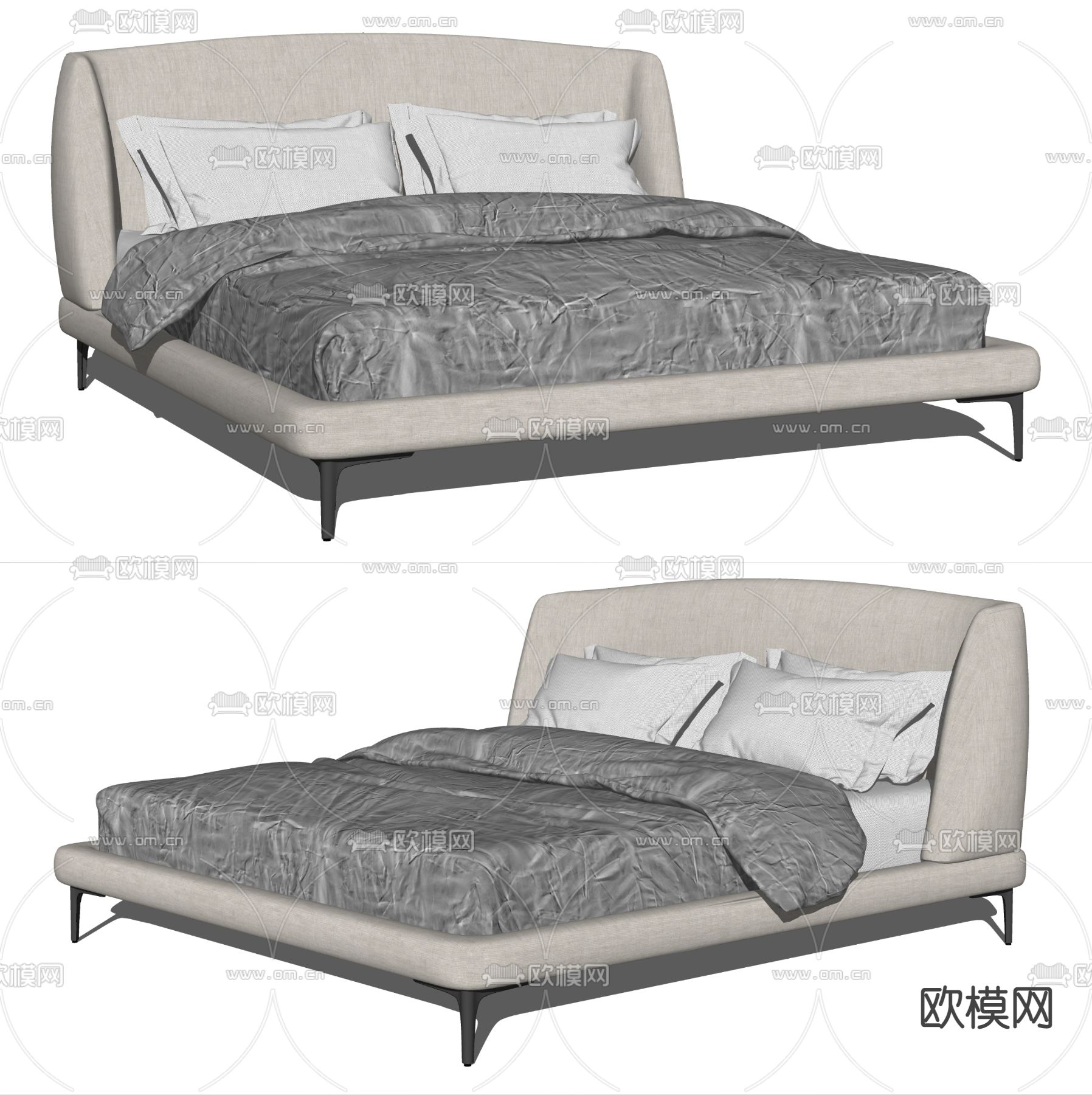 简欧双人床su模型下载（渲染图2）
