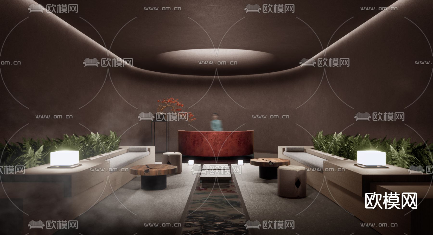 新中式酒店前台 接待处su模型