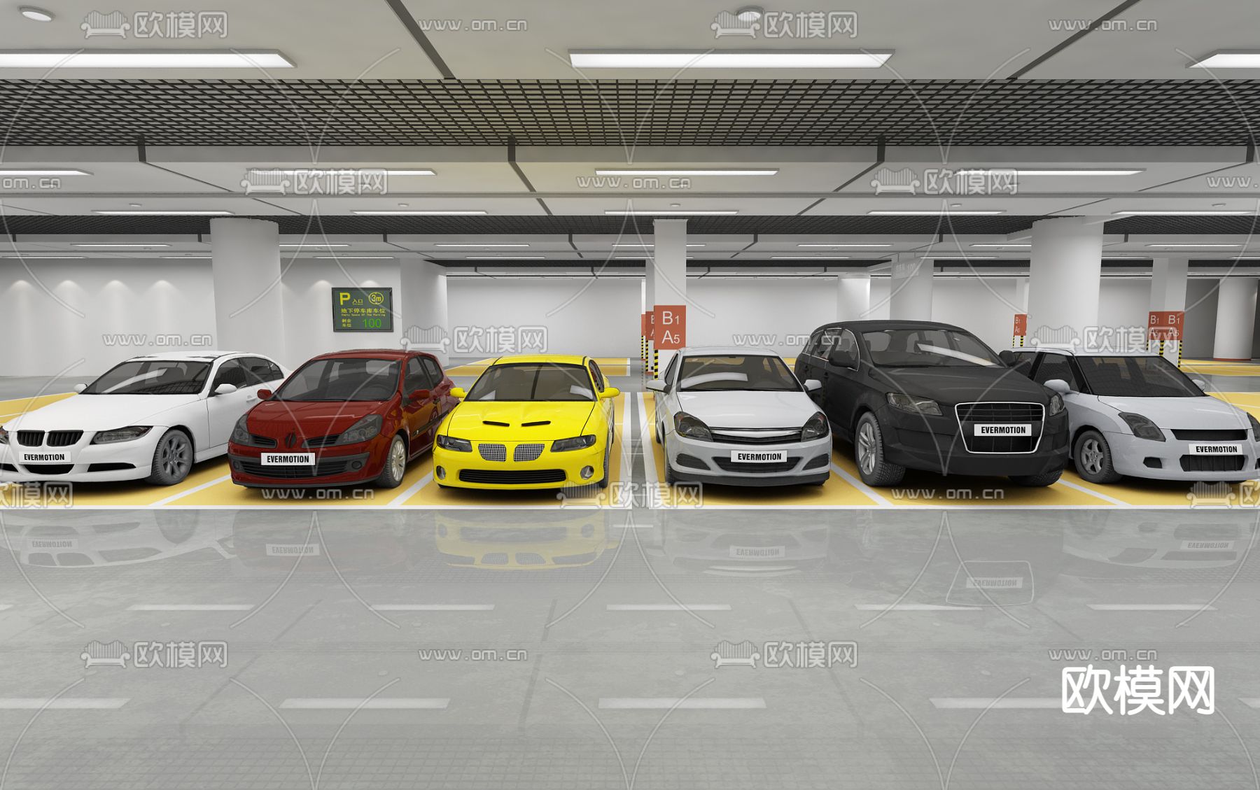 现代豪车 地下车库su模型下载（渲染图1）