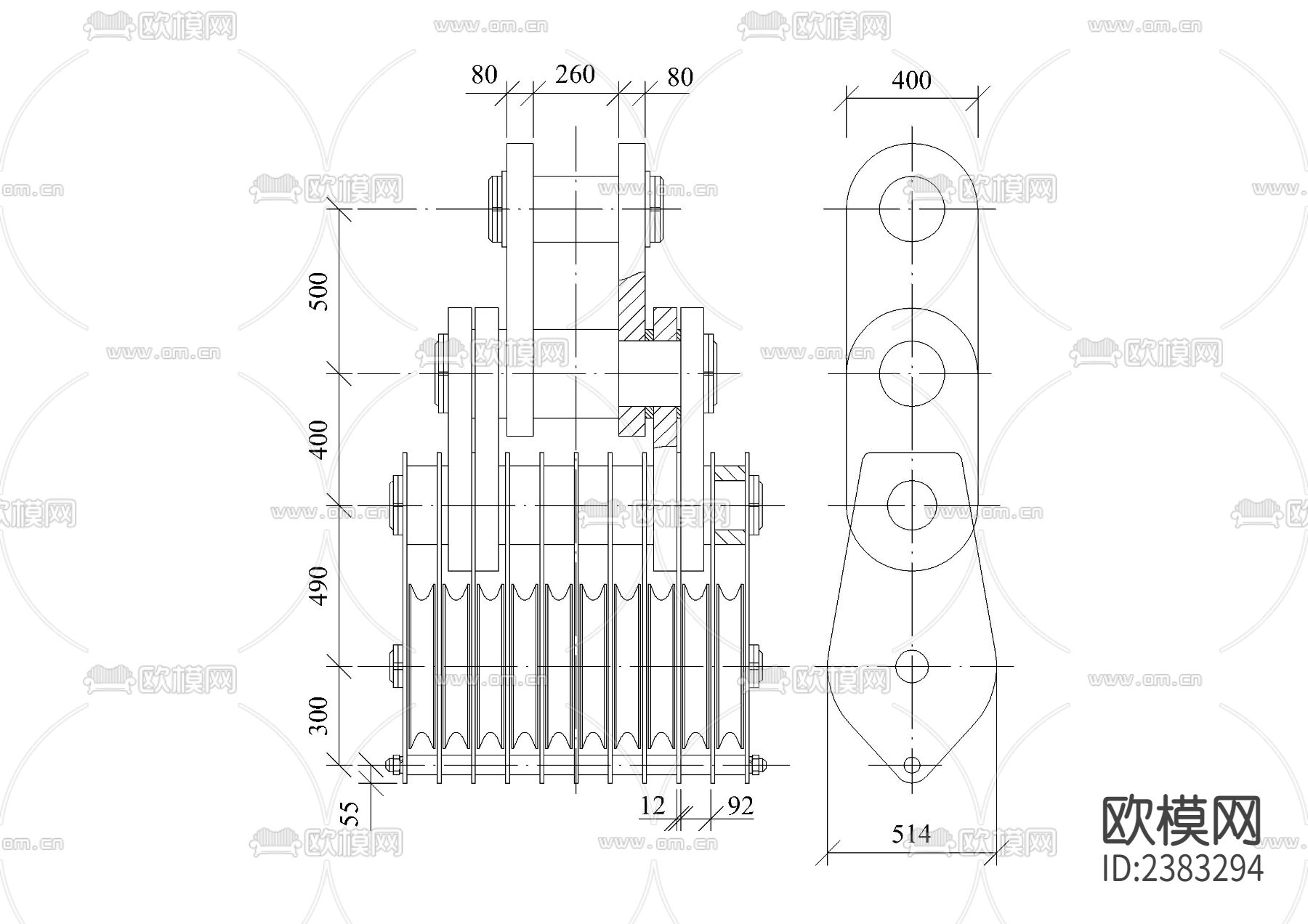 80吨塔吊塔吊吊车CAD图库下载（渲染图1）