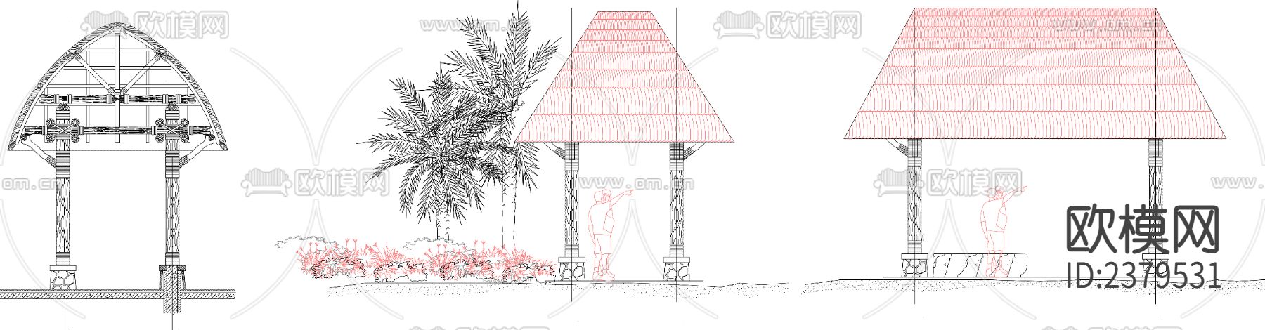 茅草亭CAD节点大样下载（渲染图3）