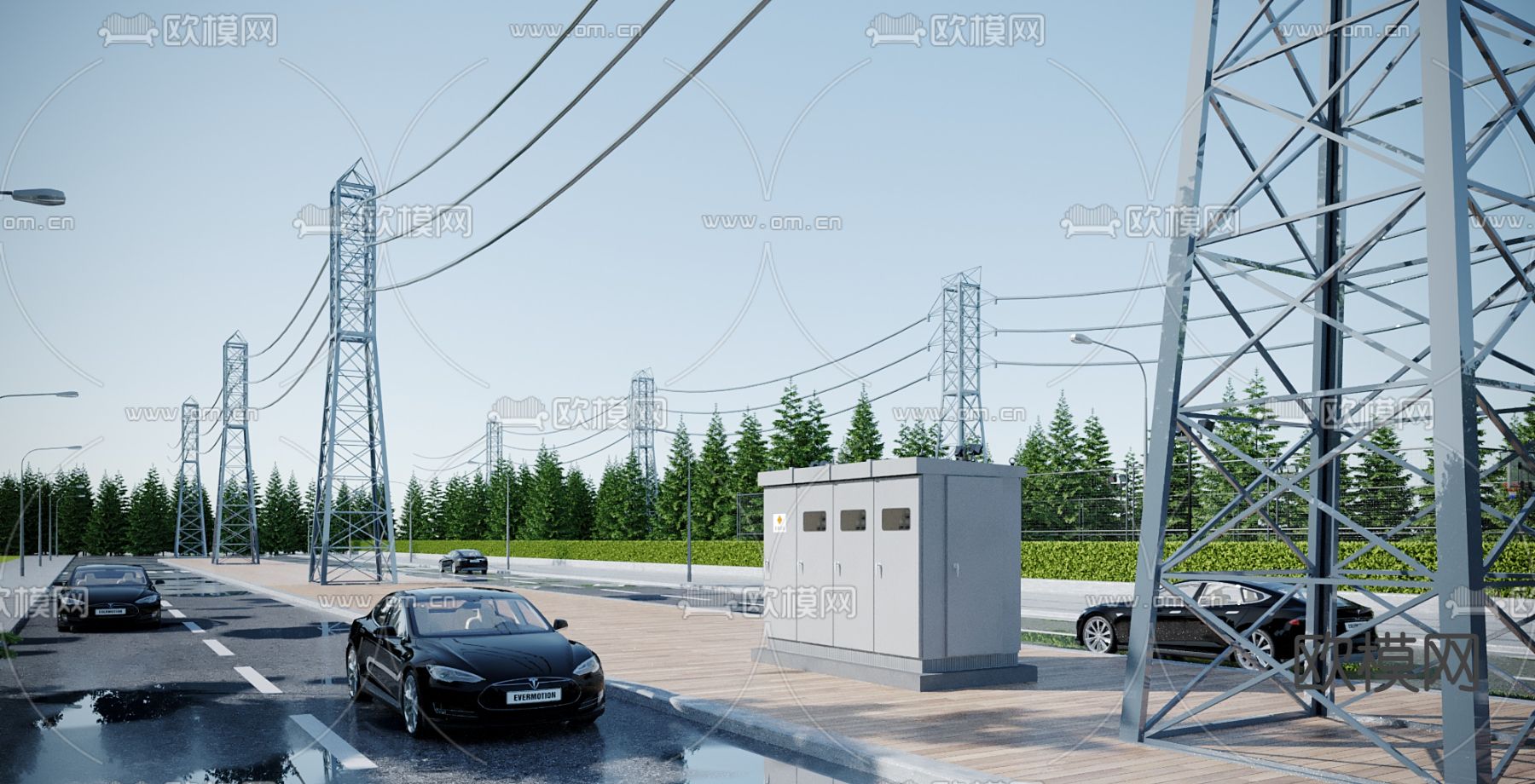 电线杆 高压电线 电塔3d模型下载